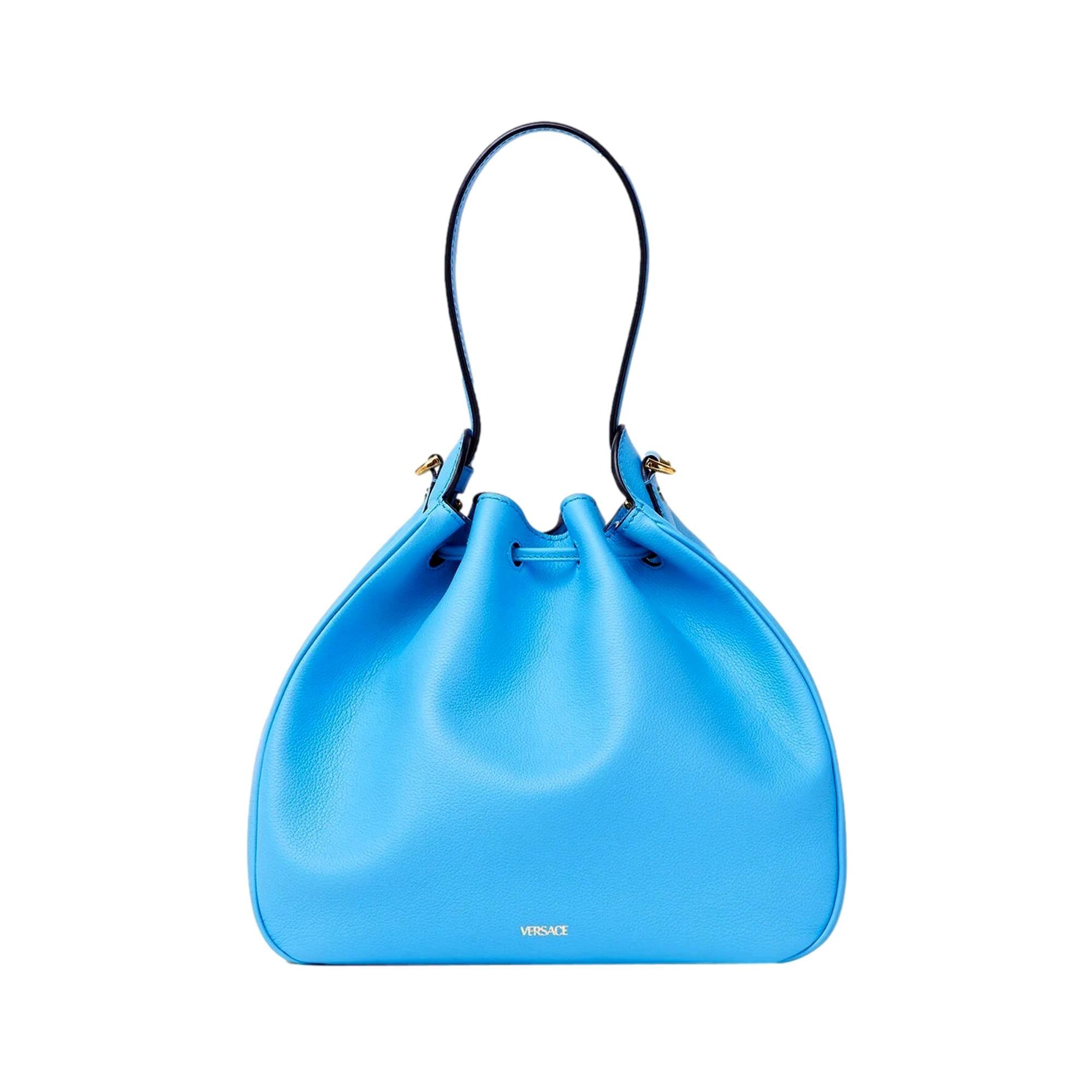 Versace La Medusa Leather Bucket Bag Blue