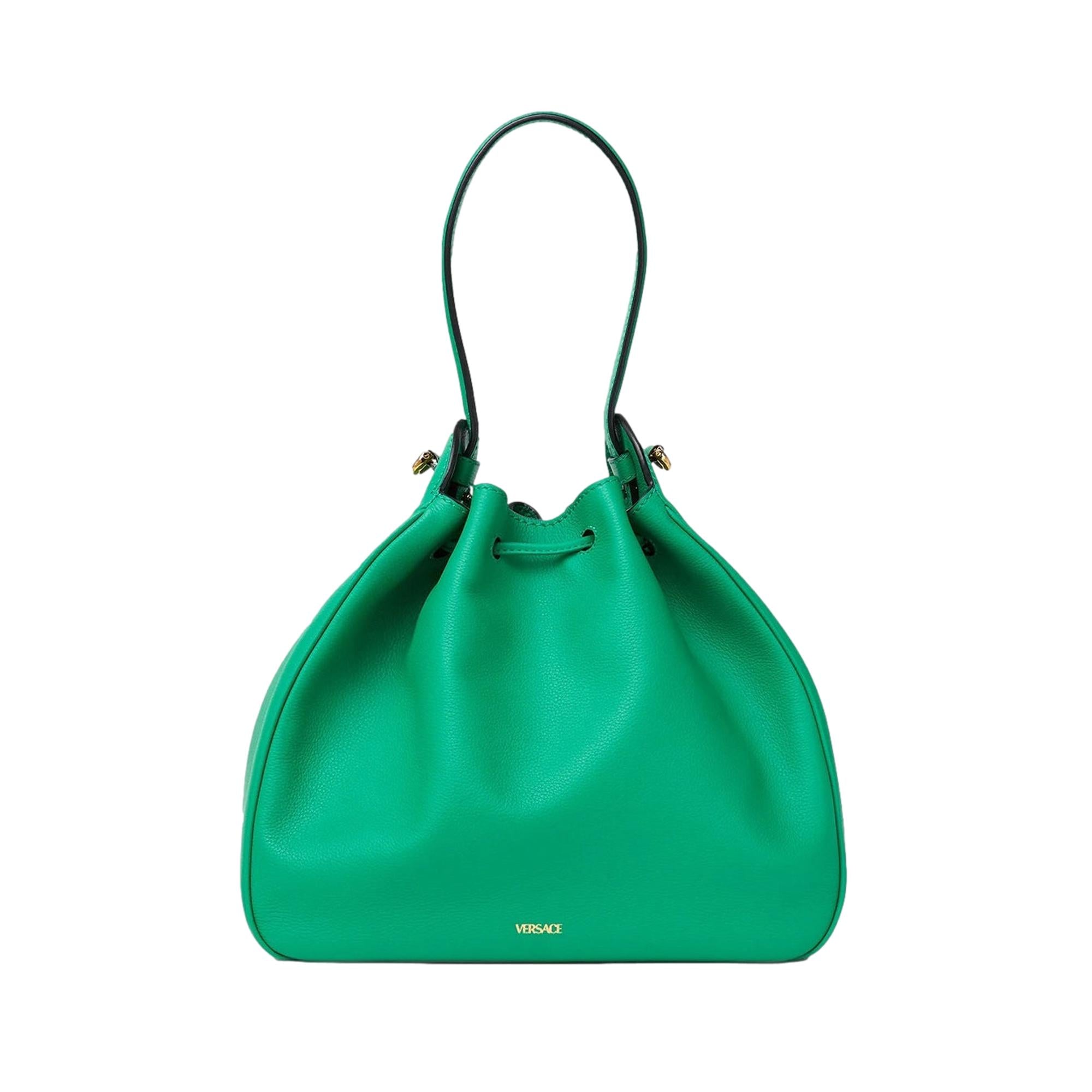 Versace La Medusa Leather Bucket Bag Green