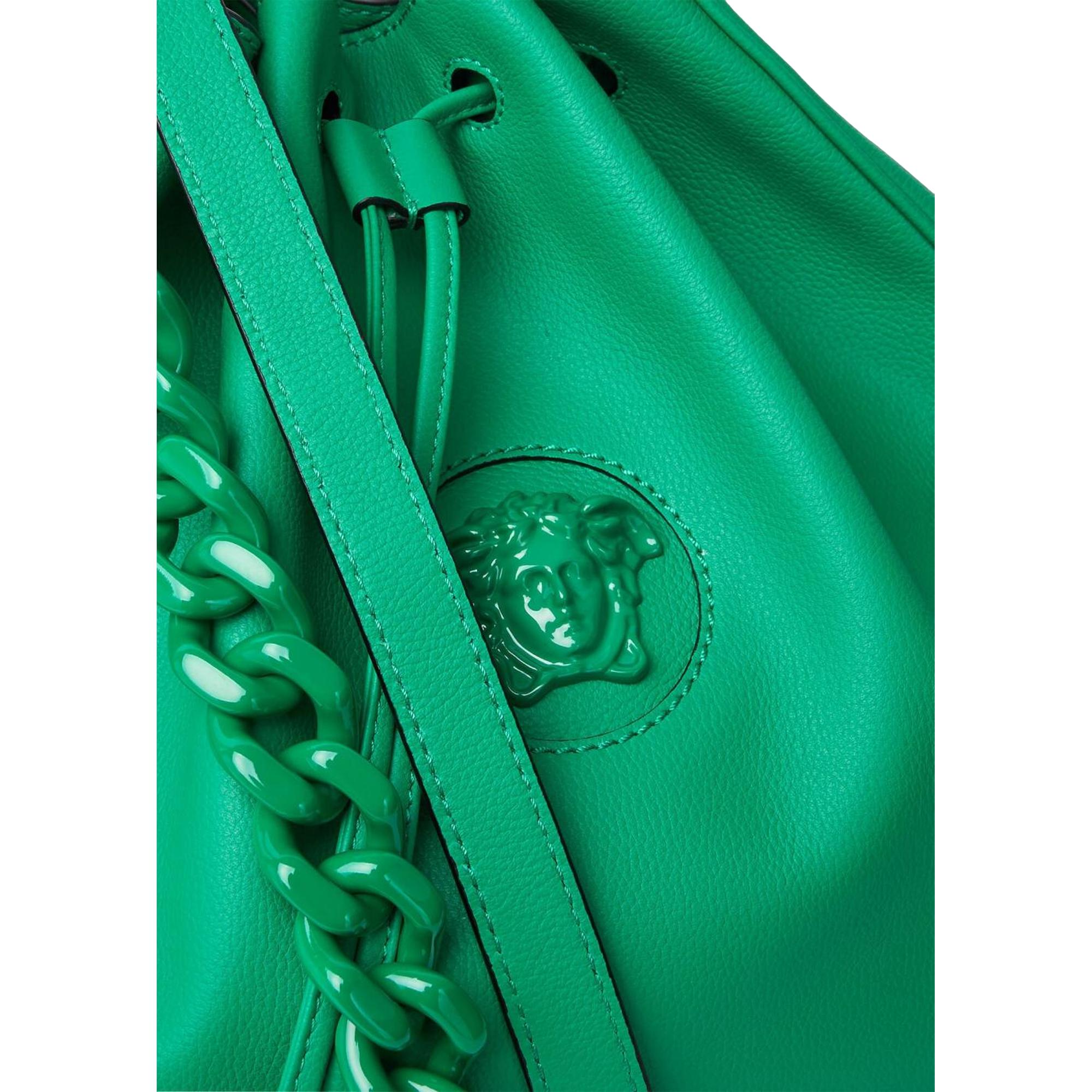 Versace La Medusa Leather Bucket Bag Green