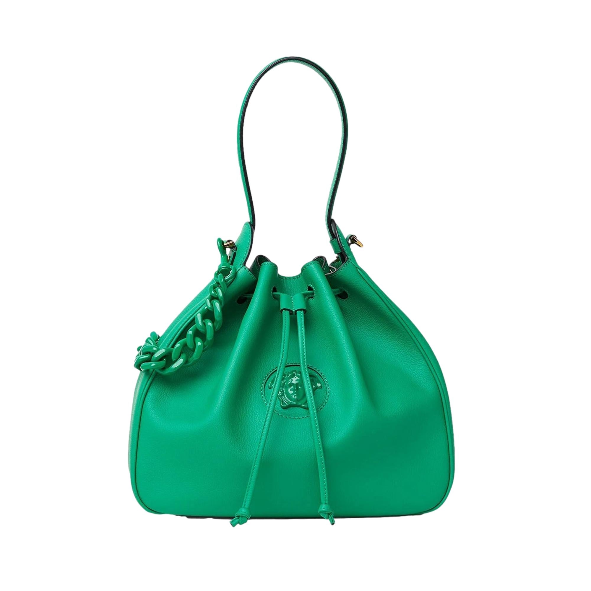 Versace La Medusa Leather Bucket Bag Green