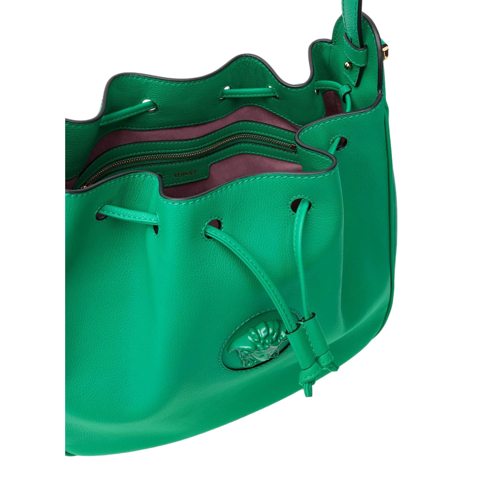 Versace La Medusa Leather Bucket Bag Green