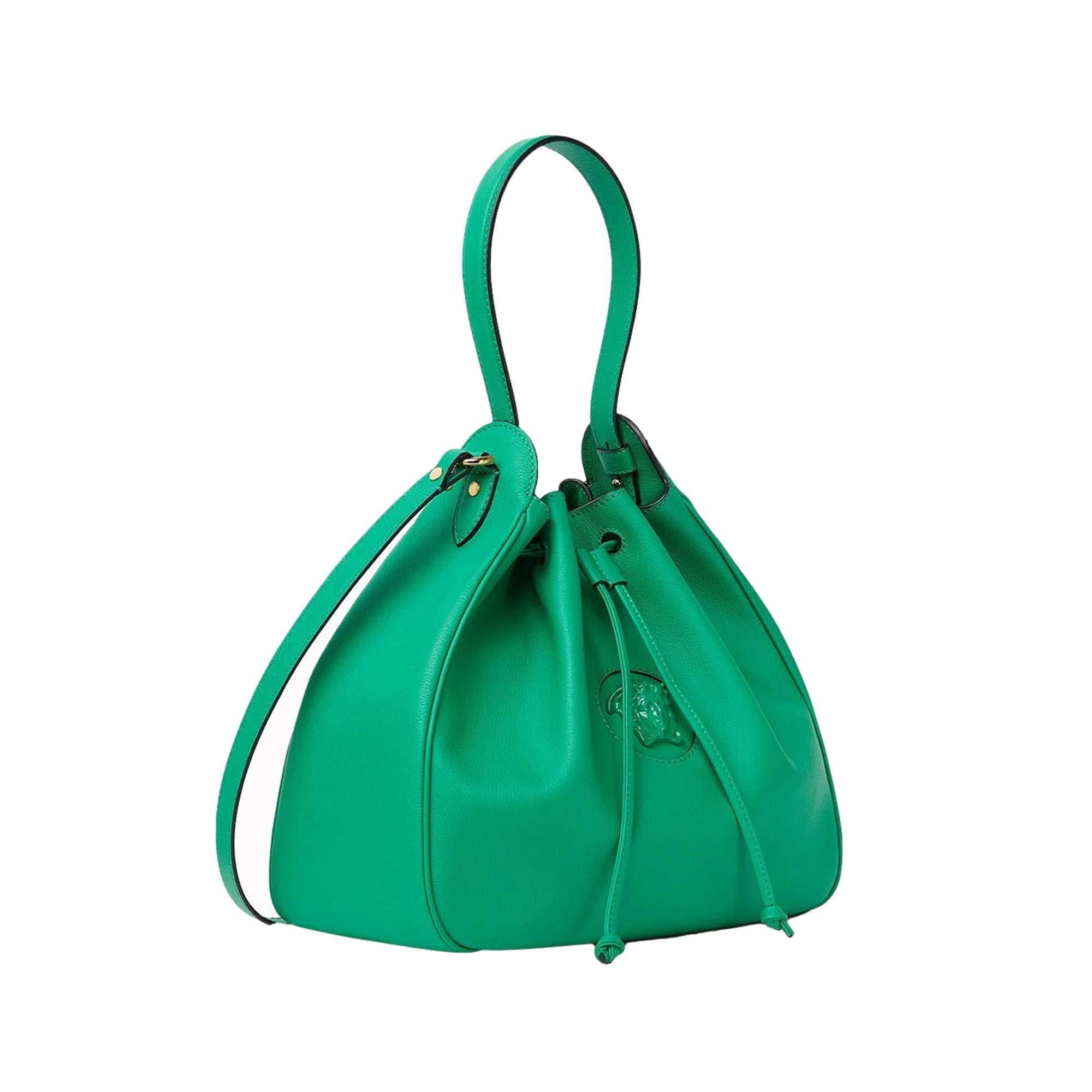 Versace La Medusa Leather Bucket Bag Green