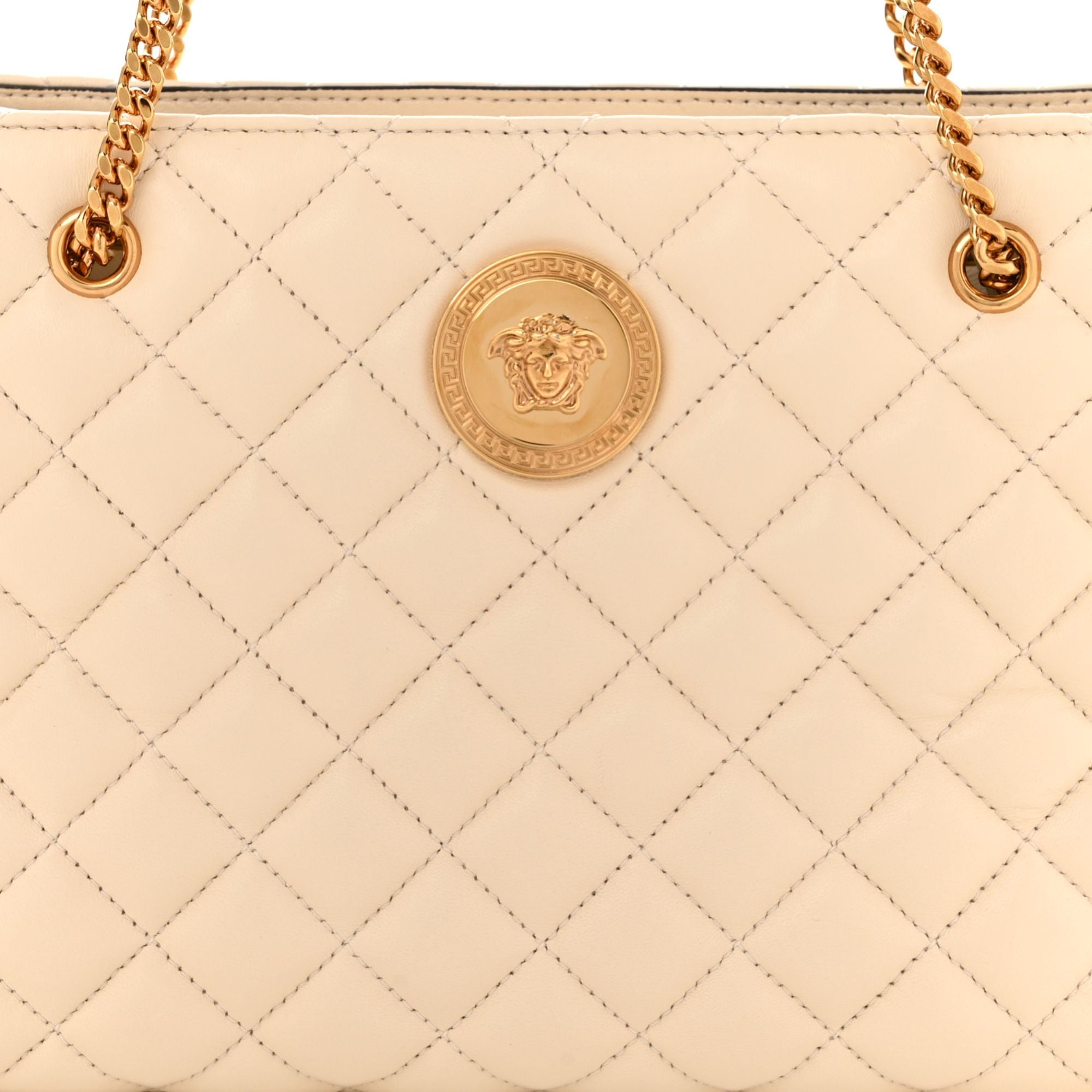 Versace La Medusa Nappa Quilted Beige Leather Large Tote Bag