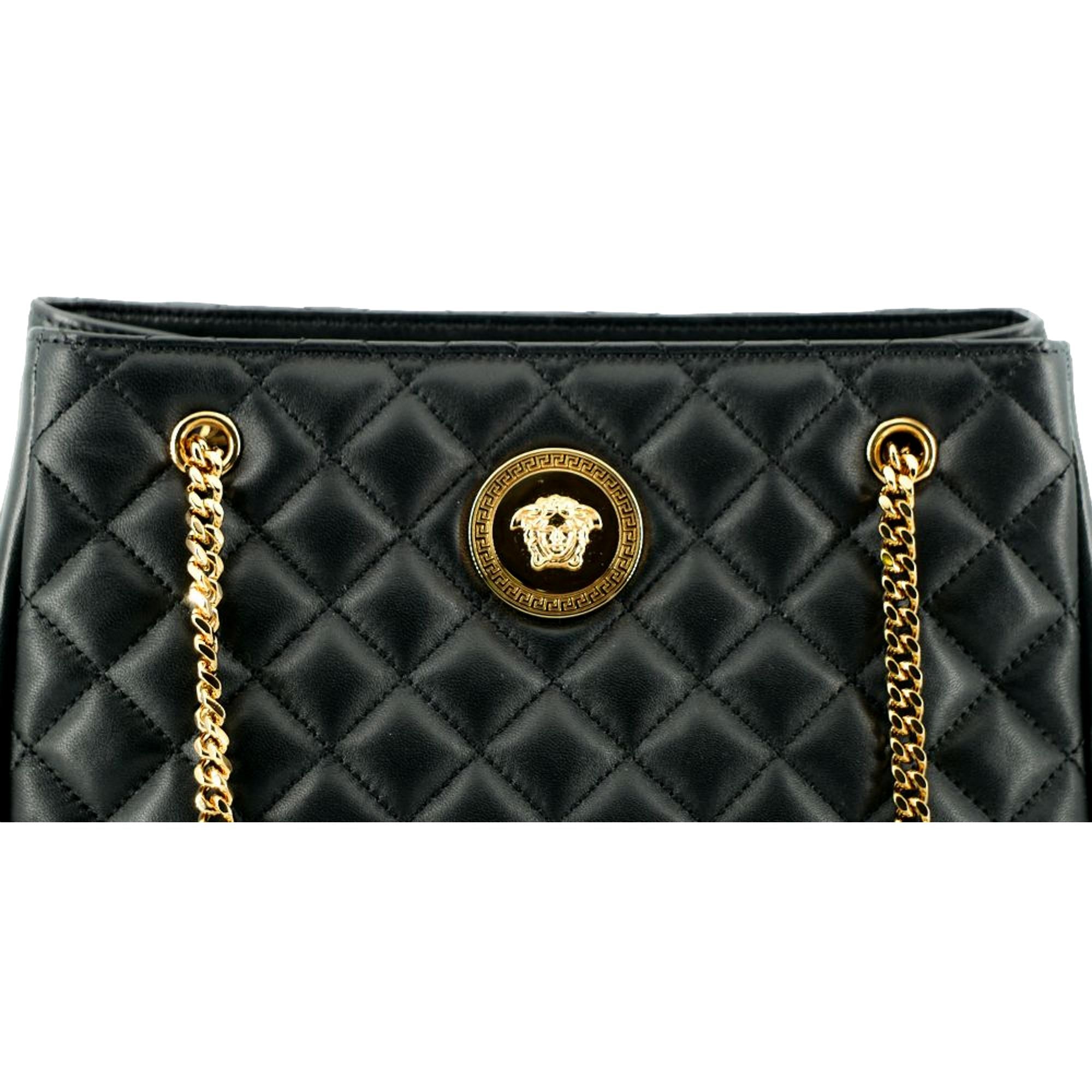 Versace La Medusa Nappa Quilted Black Leather Large Tote Bag