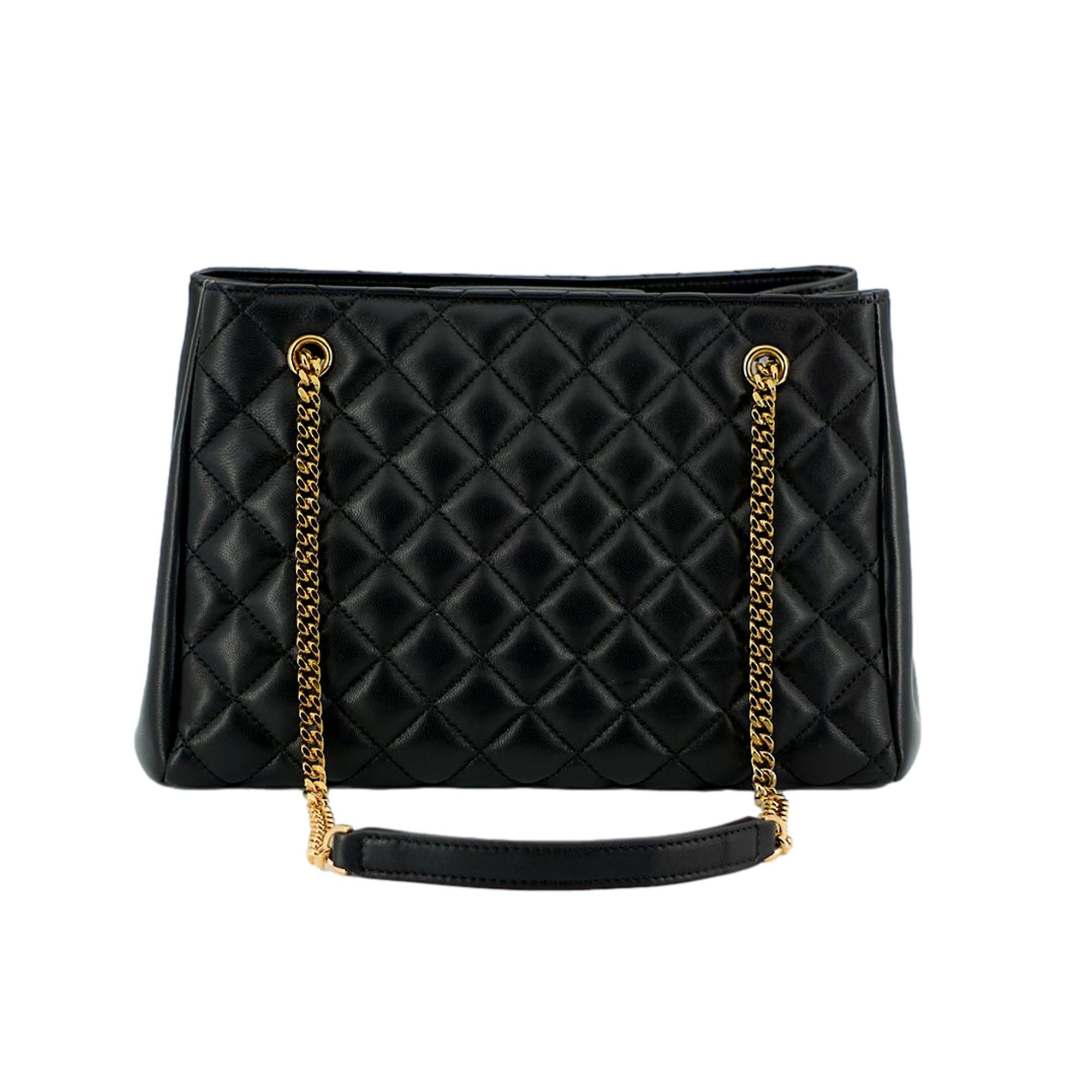 Versace La Medusa Nappa Quilted Black Leather Large Tote Bag