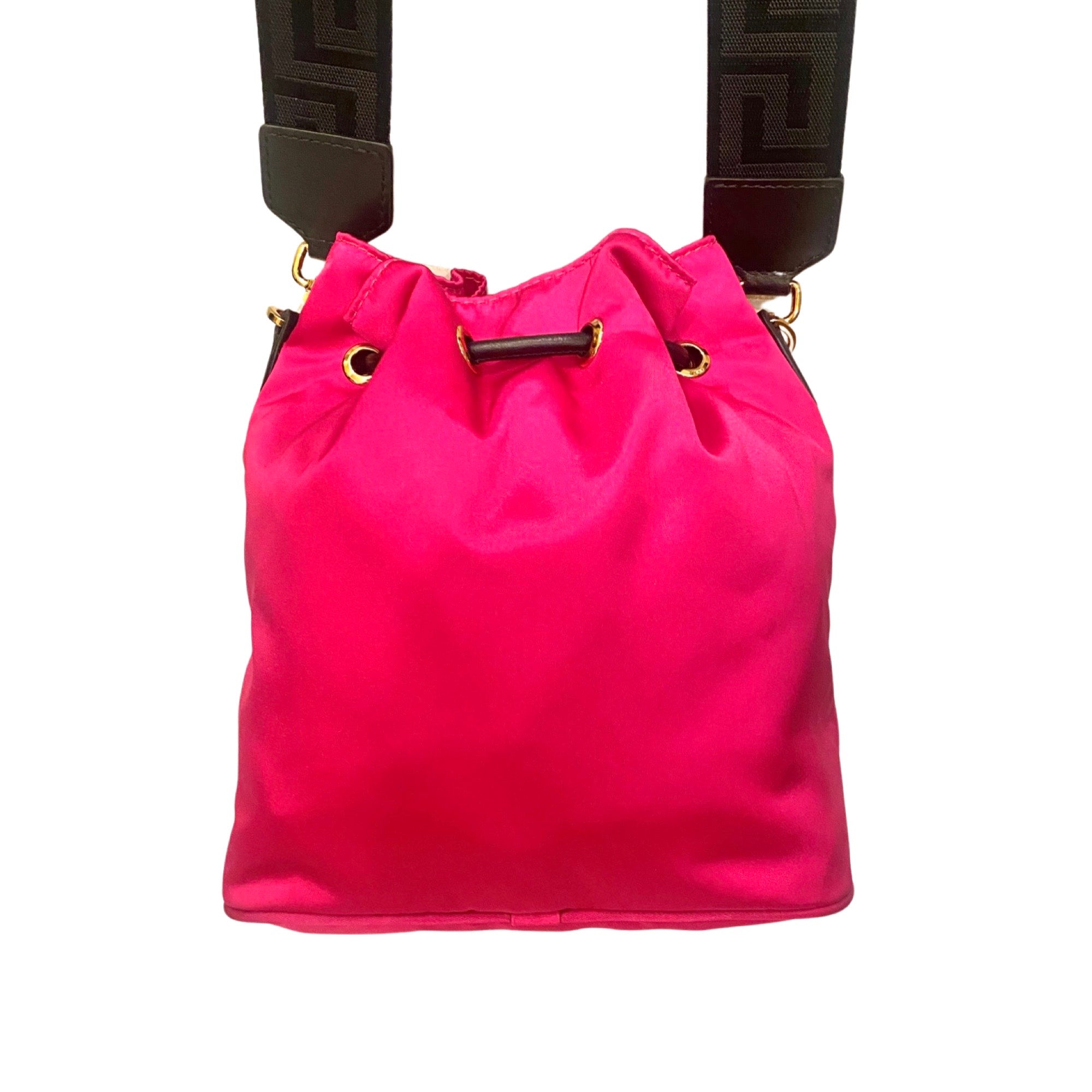 Versace La Medusa Pink Nylon Drawstring Shoulder Bag