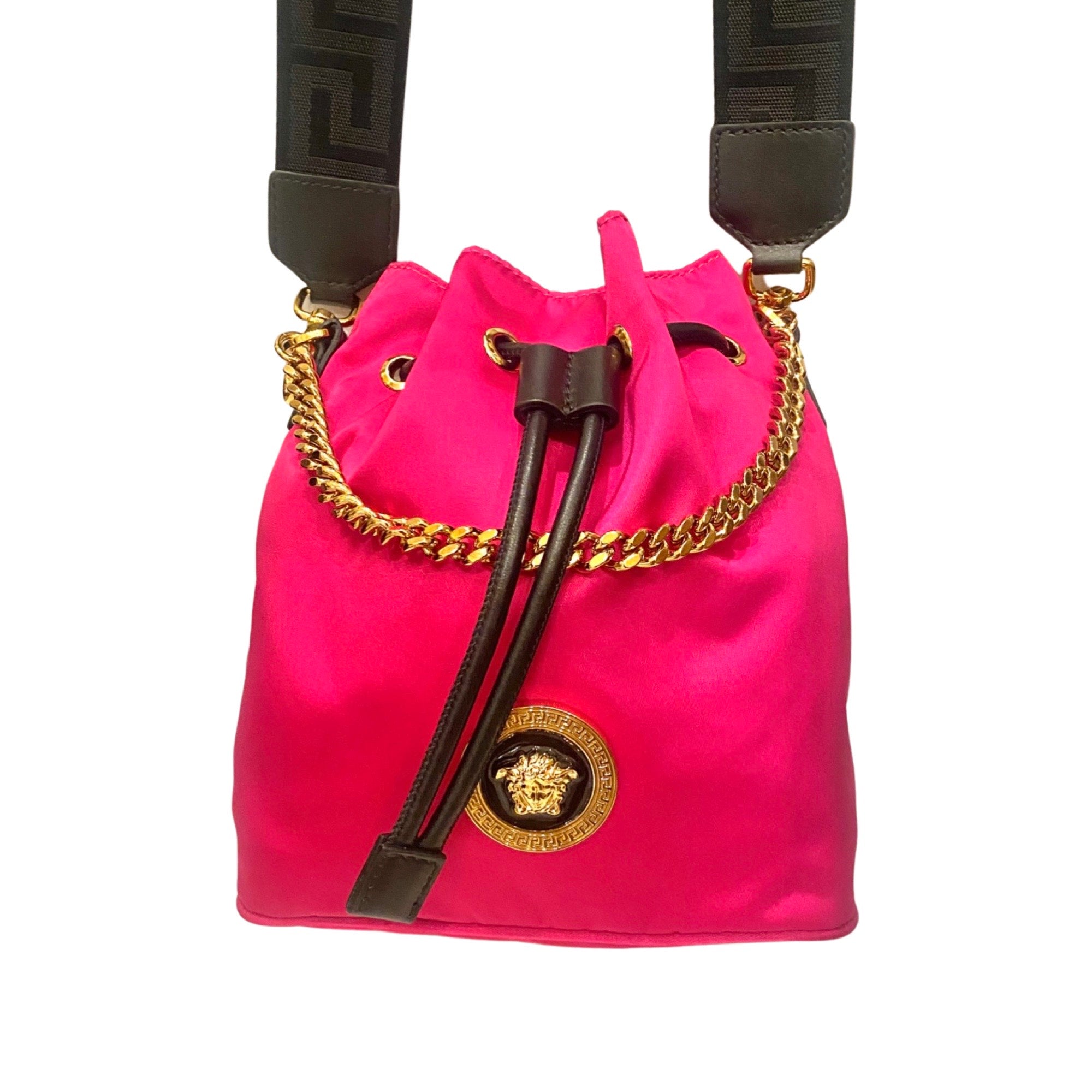 Versace La Medusa Pink Nylon Drawstring Shoulder Bag