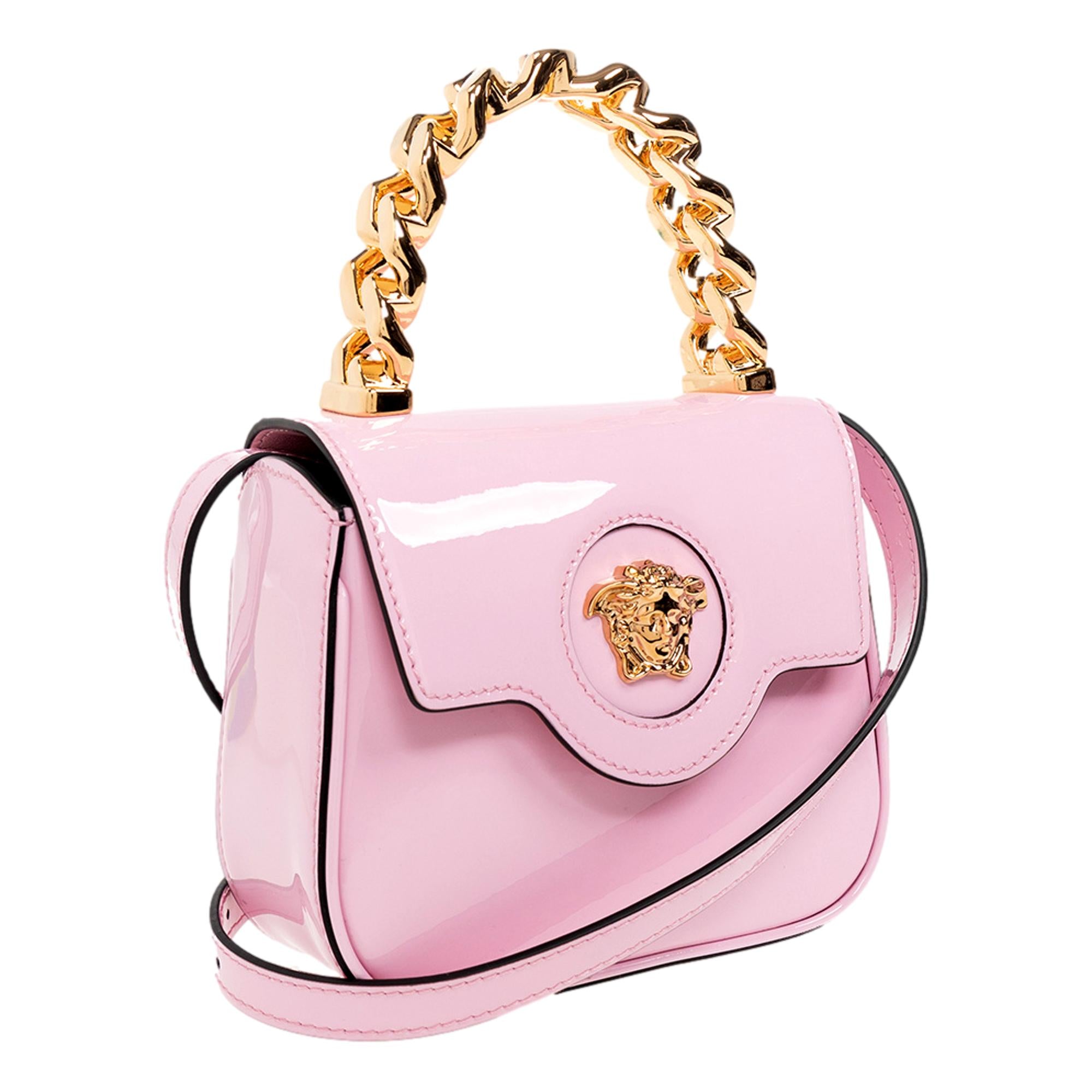 Versace La Medusa Pink Patent Leather Mini Top Handle Bag