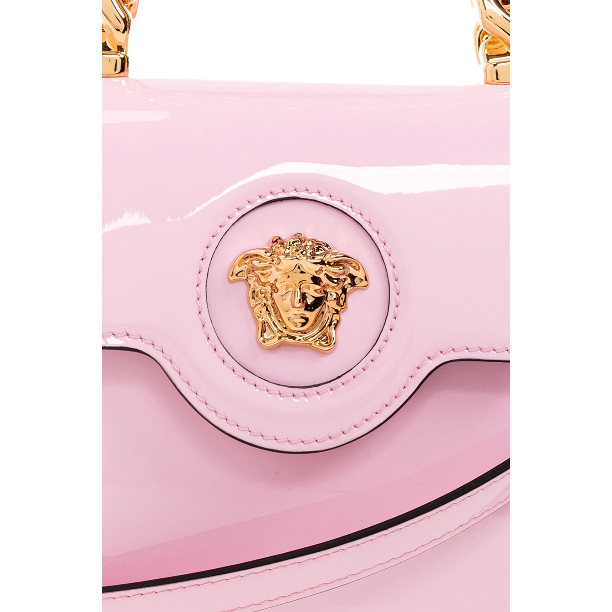 Versace La Medusa Pink Patent Leather Mini Top Handle Bag