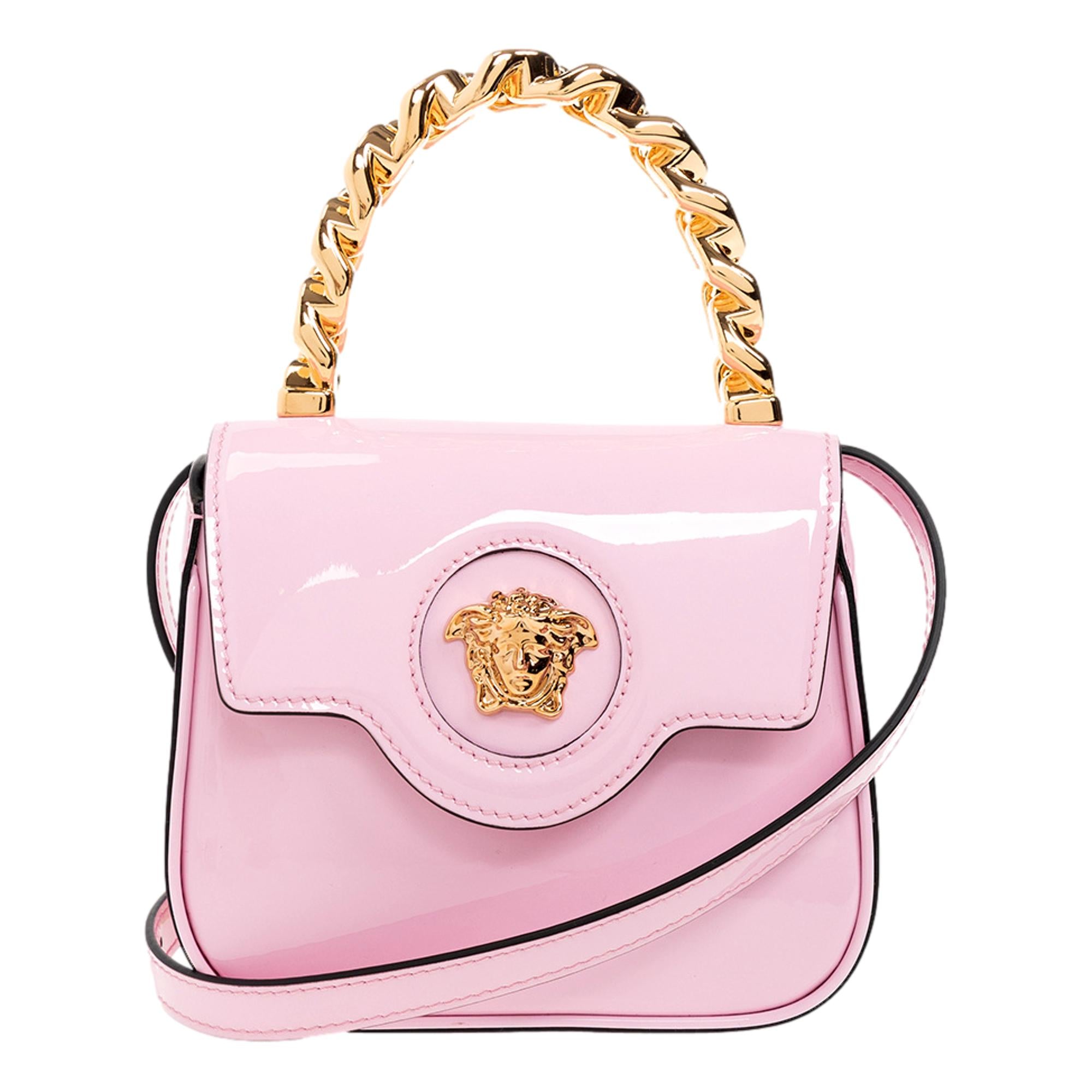 Versace La Medusa Pink Patent Leather Mini Top Handle Bag