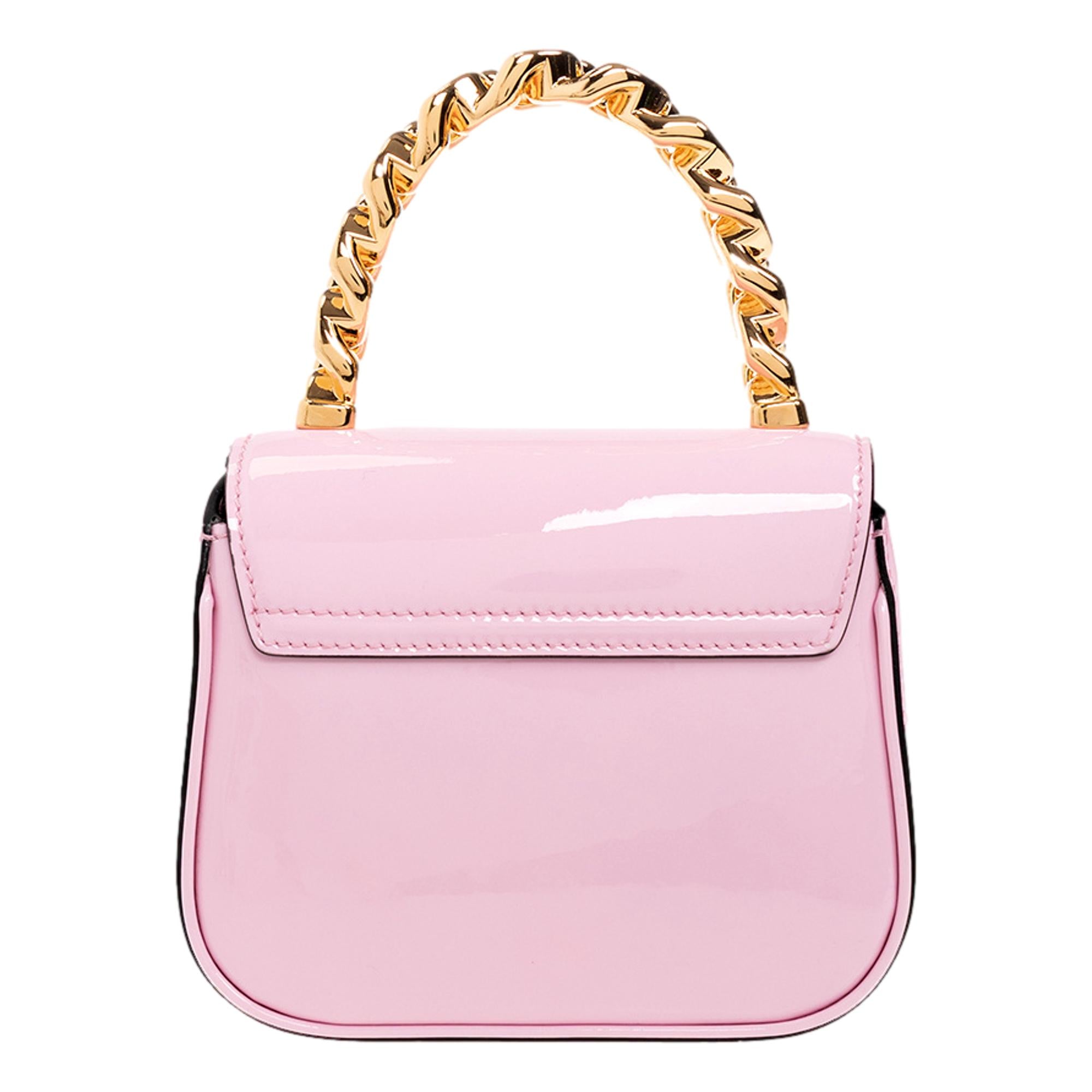 Versace La Medusa Pink Patent Leather Mini Top Handle Bag