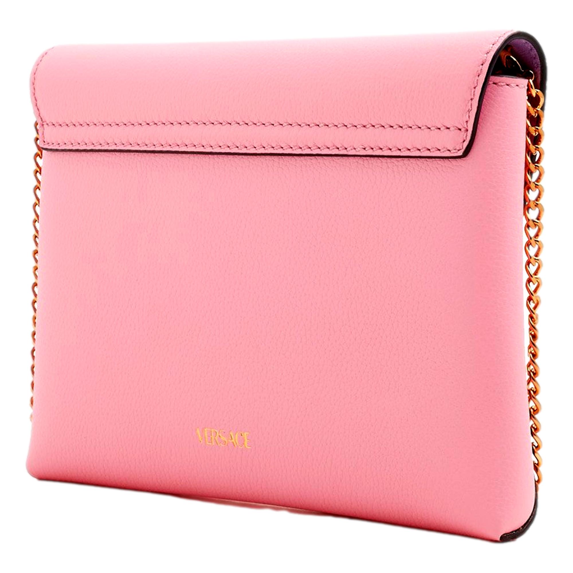 Versace La Medusa Pink Pebbled Calf Leather Mini Envelope Crossbody