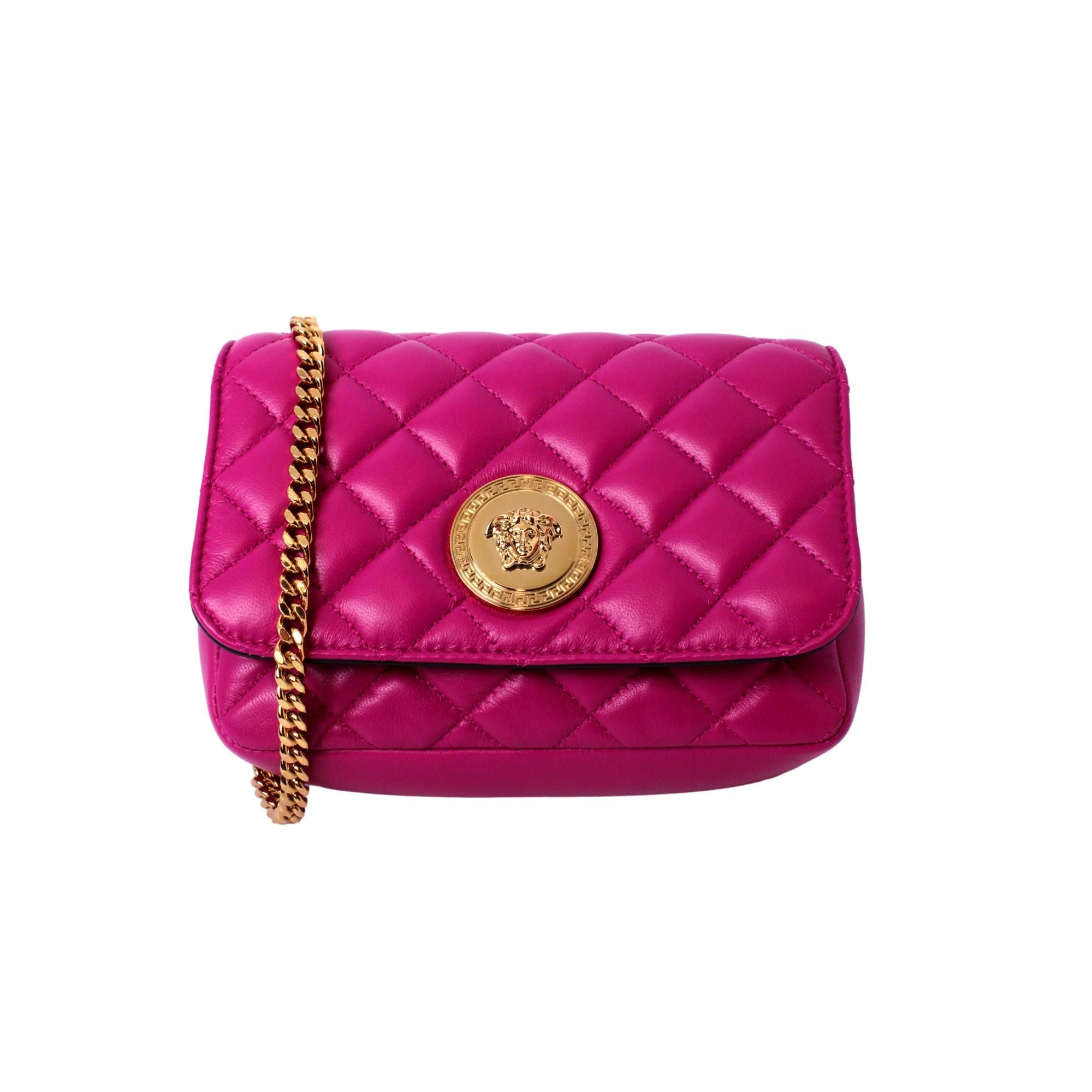 Versace La Medusa Quilted Orchid Pink Lambskin Leather Crossbody Bag