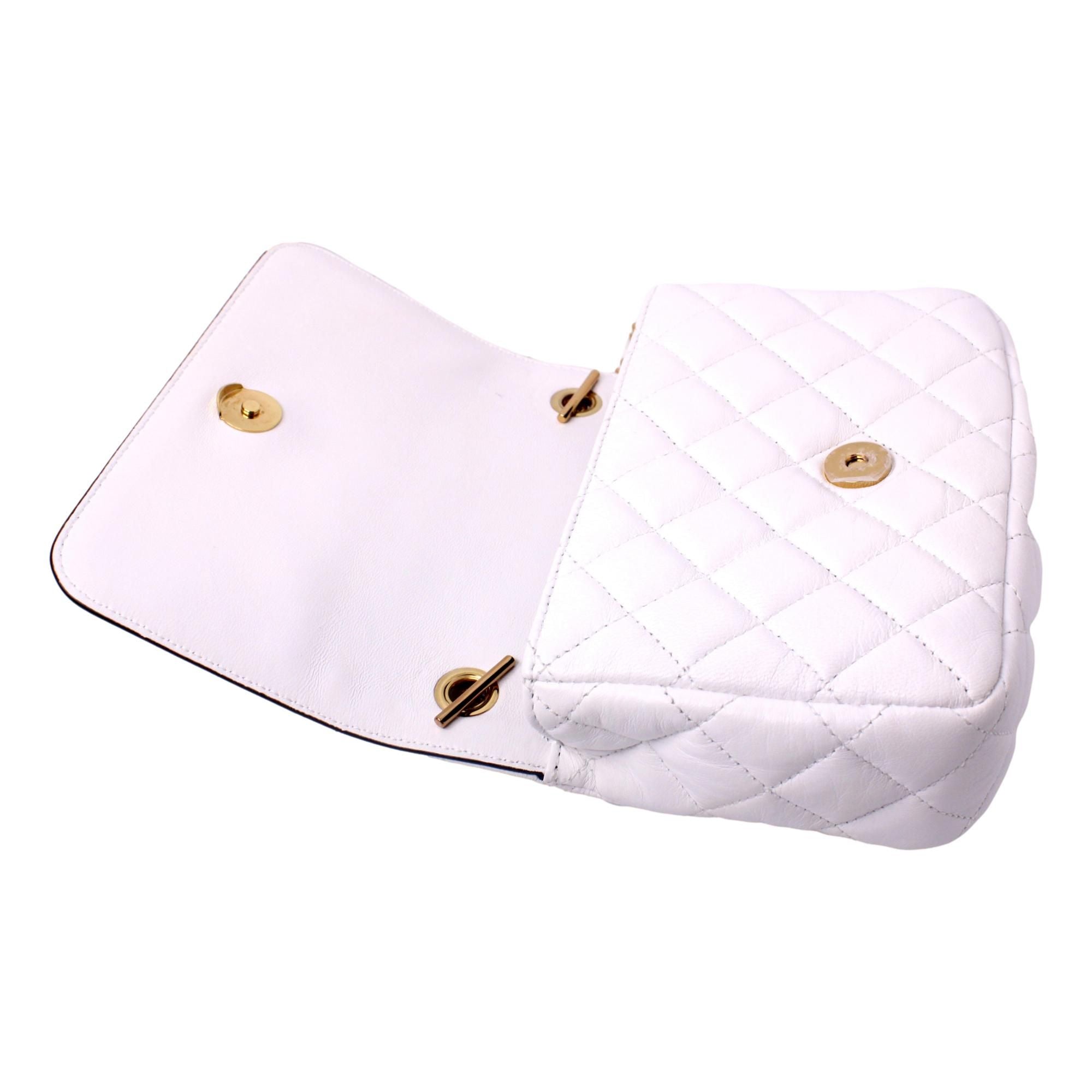 Versace La Medusa Quilted White Lambskin Leather Crossbody Shoulder Bag