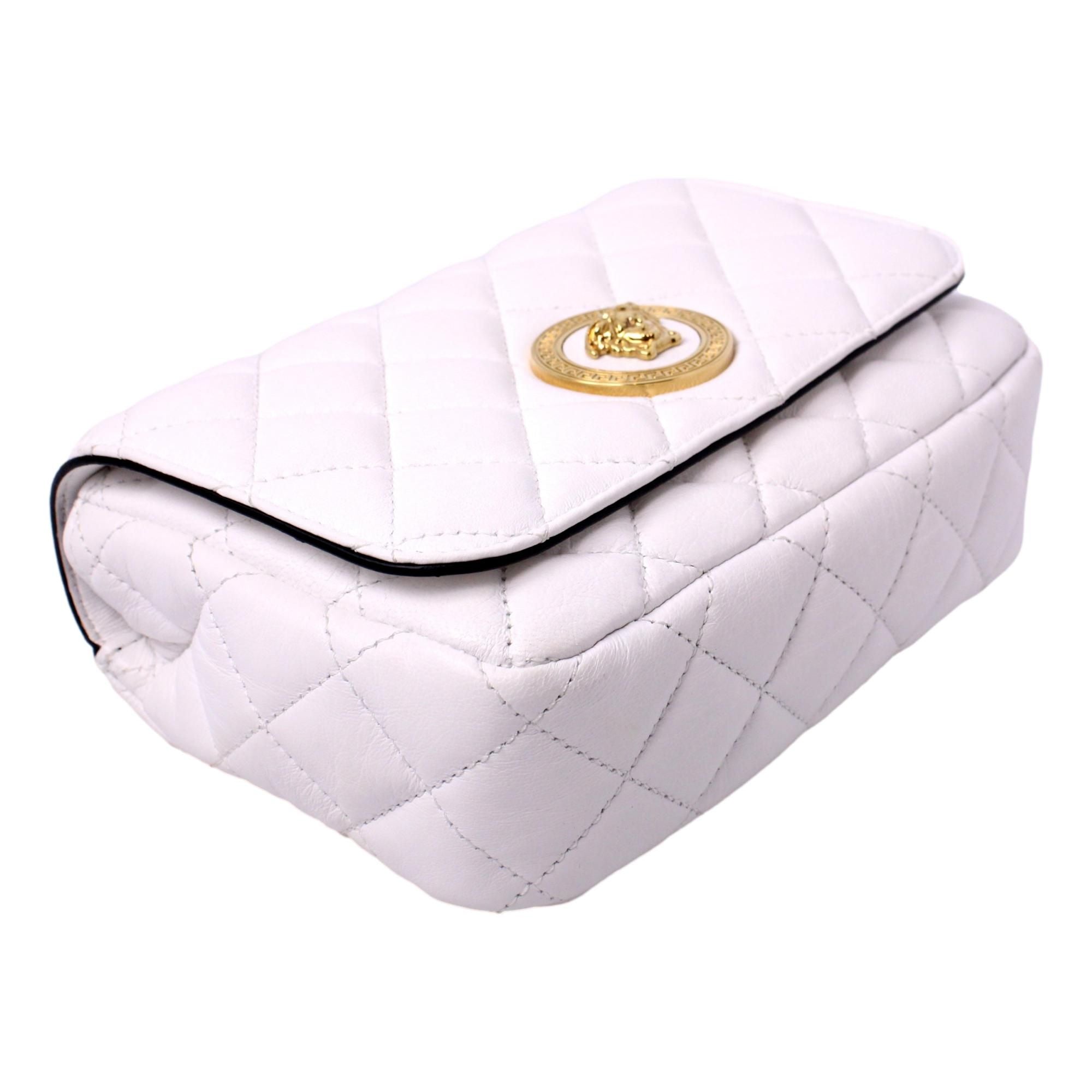 Versace La Medusa Quilted White Lambskin Leather Crossbody Shoulder Bag