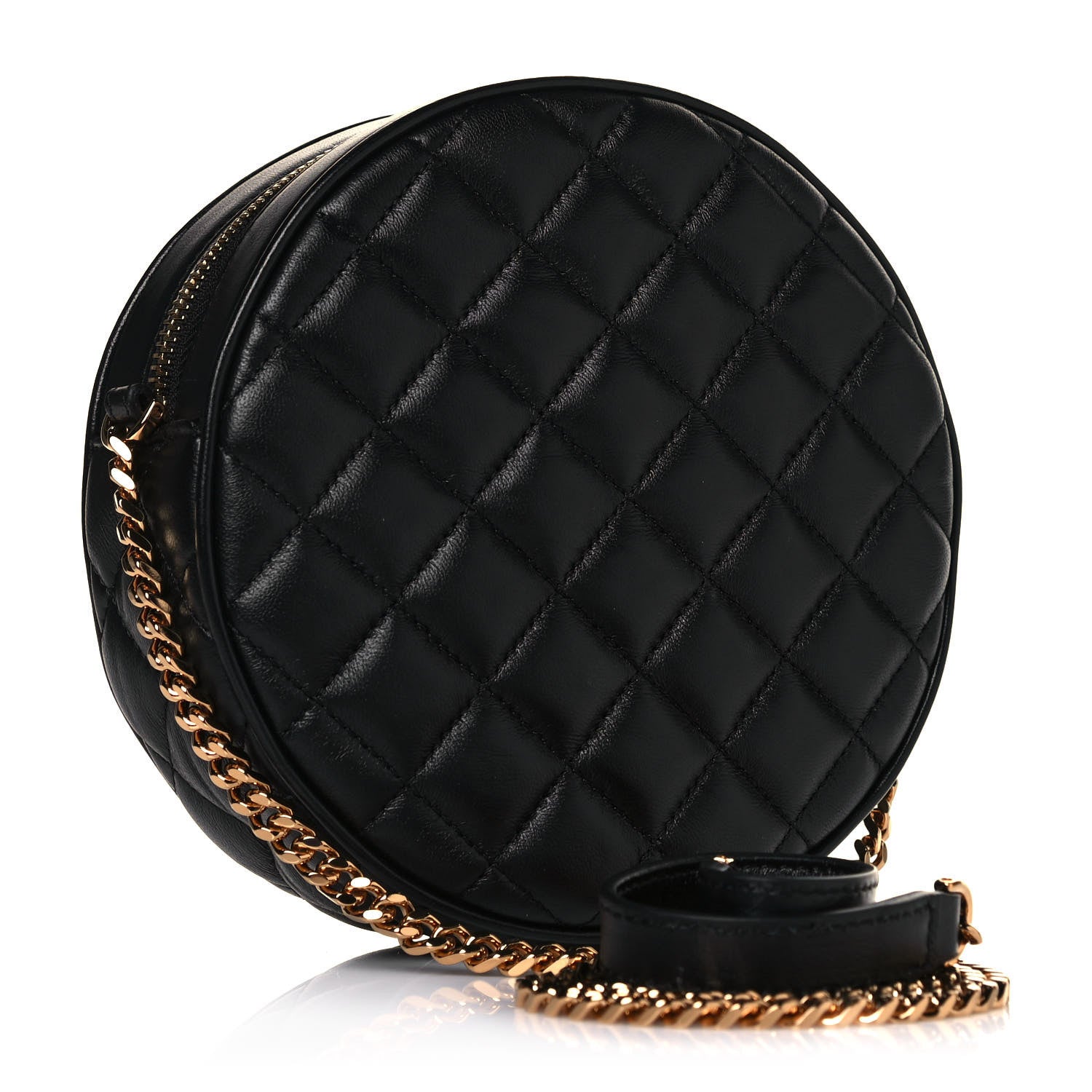 Versace La Medusa Round Quilted Leather Black Shoulder Bag