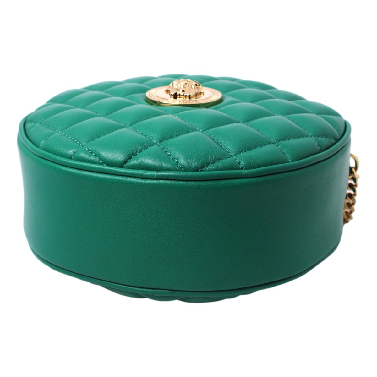 Versace La Medusa Round Quilted Leather Green Shoulder Bag