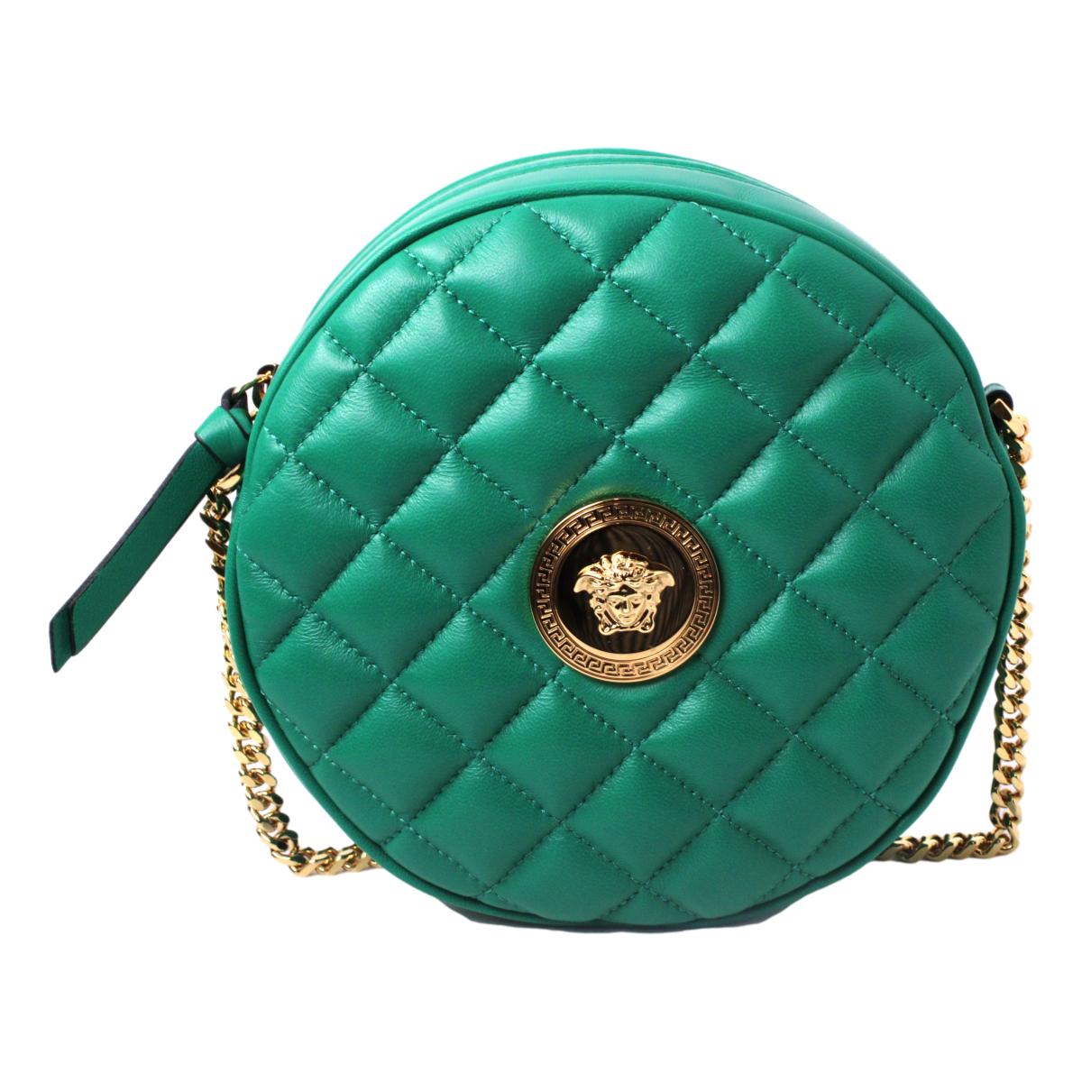 Versace La Medusa Round Quilted Leather Green Shoulder Bag