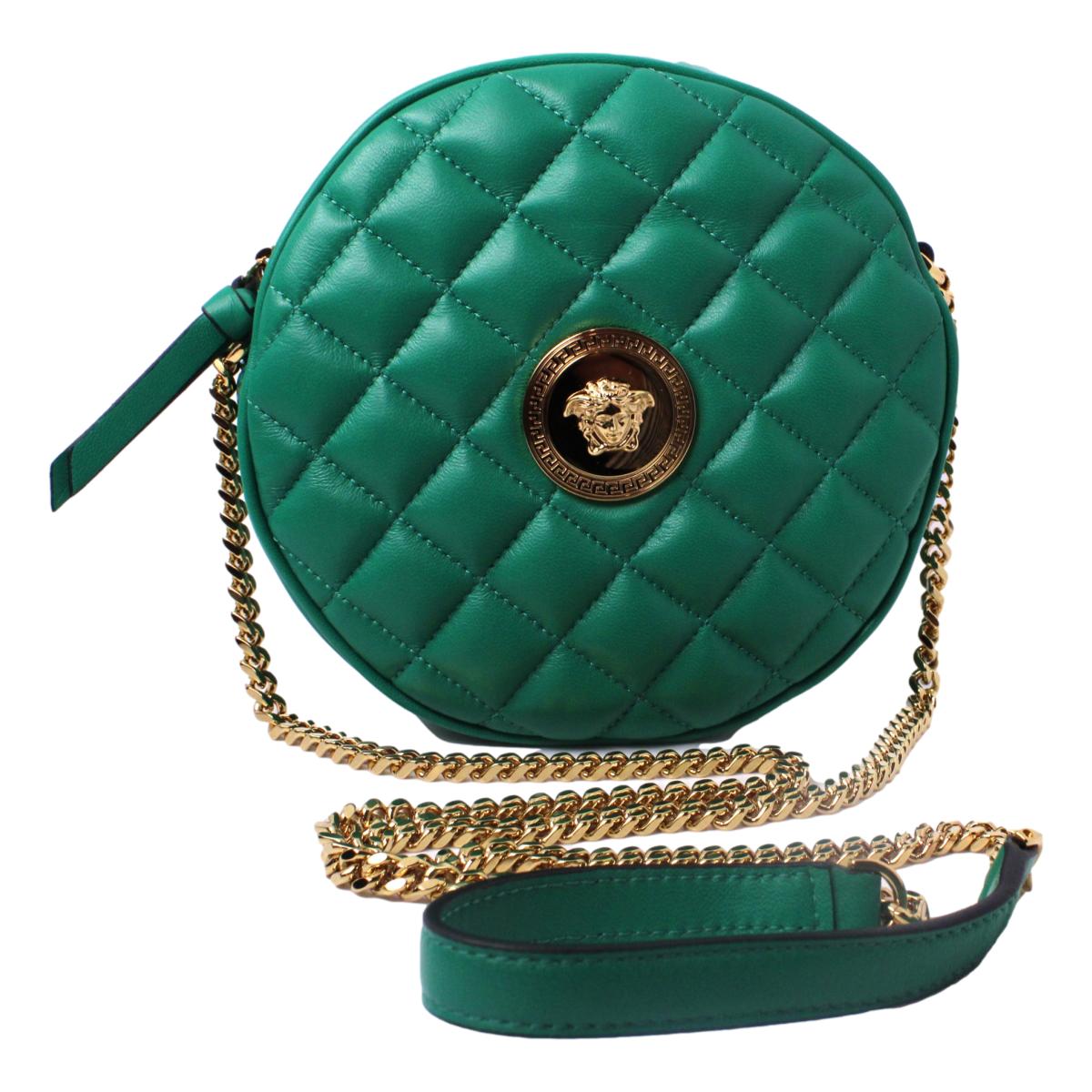 Versace La Medusa Round Quilted Leather Green Shoulder Bag