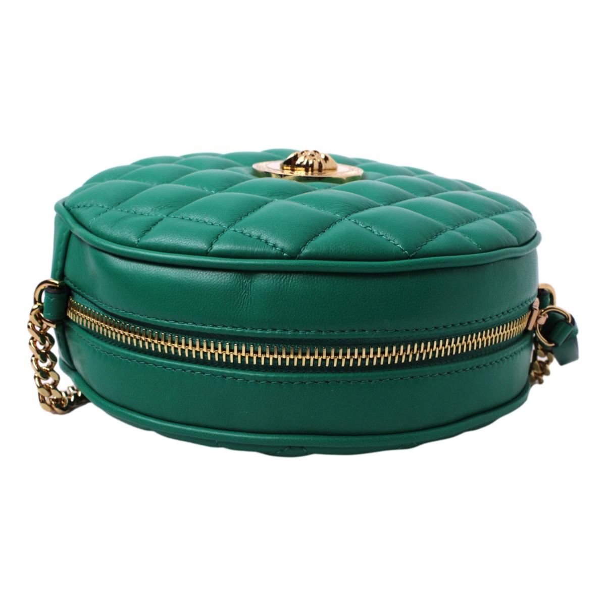 Versace La Medusa Round Quilted Leather Green Shoulder Bag