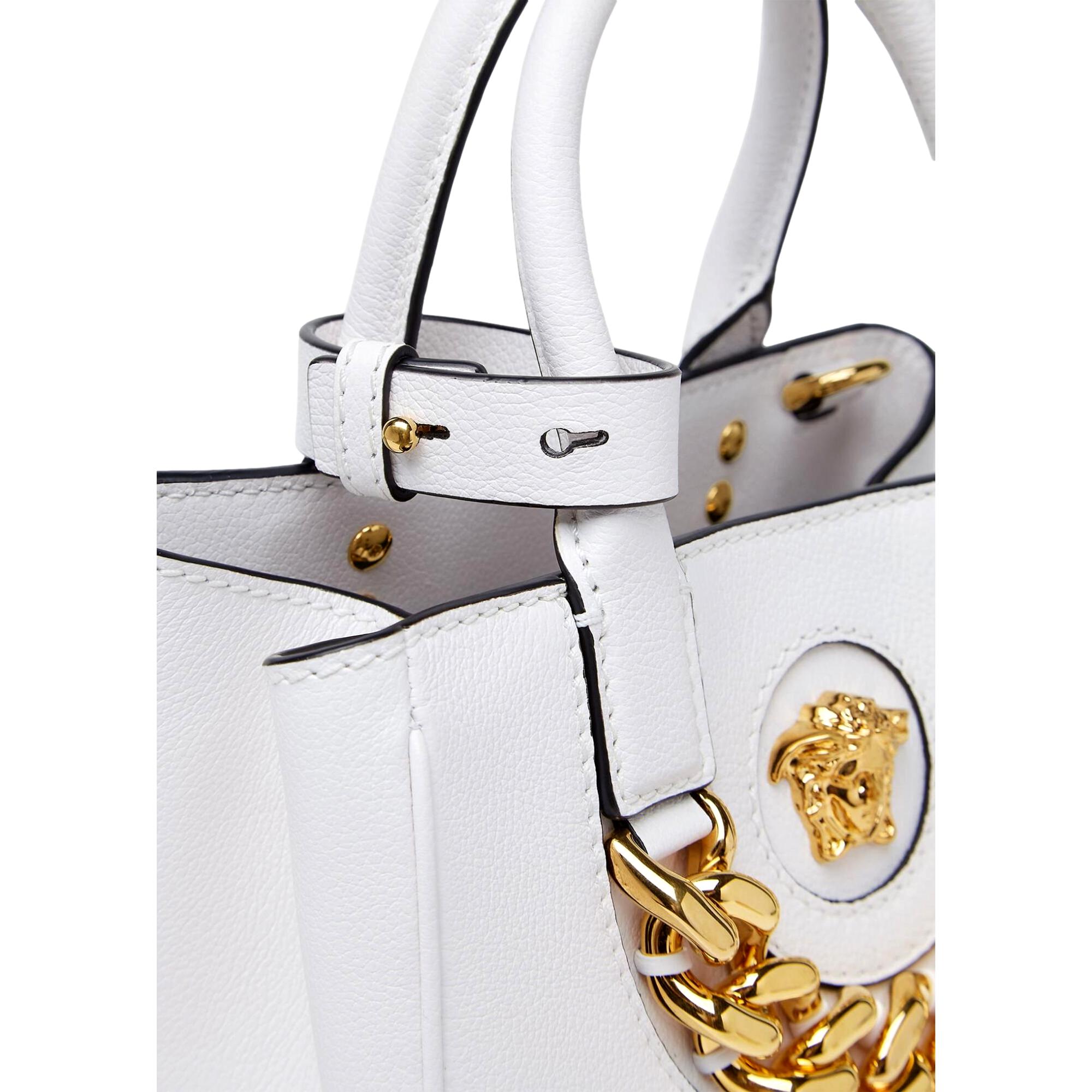 Versace La Medusa White Leather Small Tote Bag