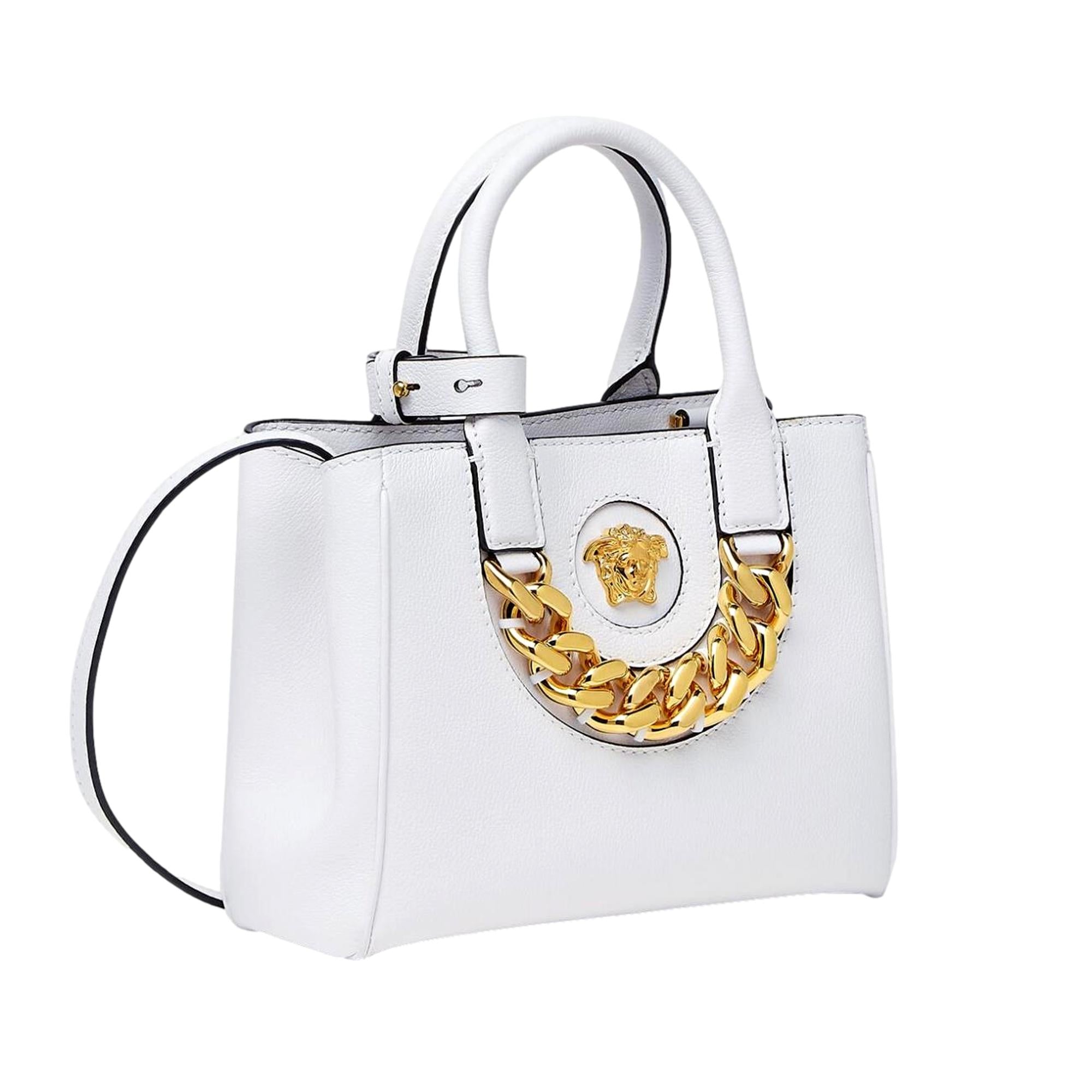 Versace La Medusa White Leather Small Tote Bag