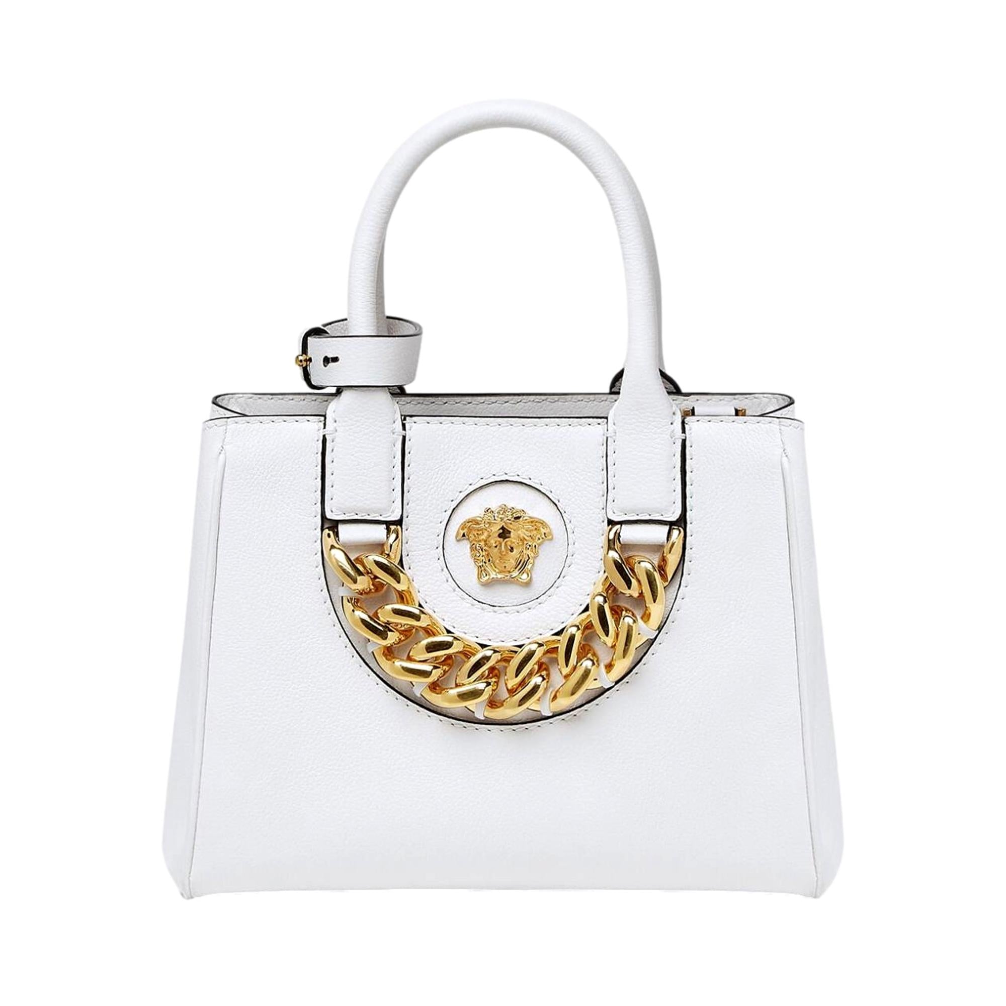 Versace La Medusa White Leather Small Tote Bag