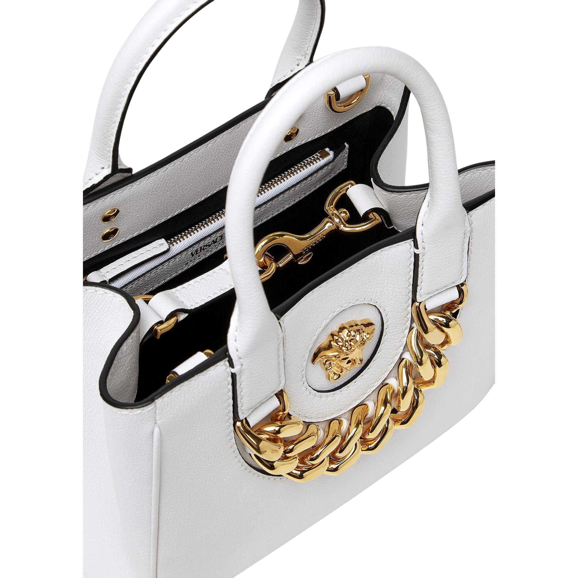 Versace La Medusa White Leather Small Tote Bag