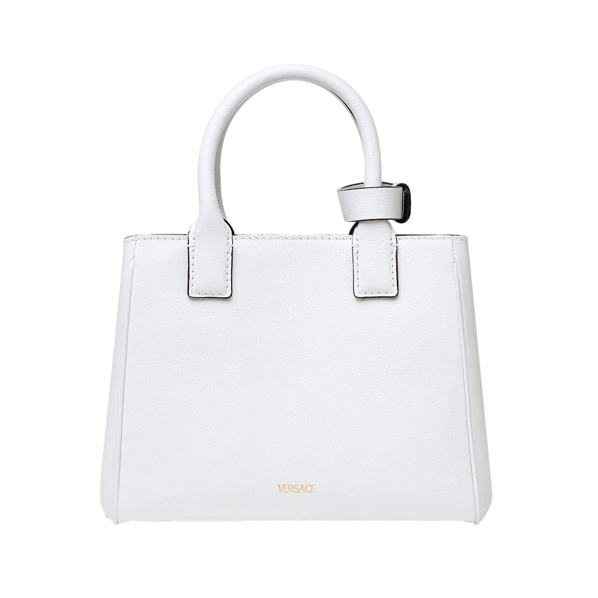 Versace La Medusa White Leather Small Tote Bag