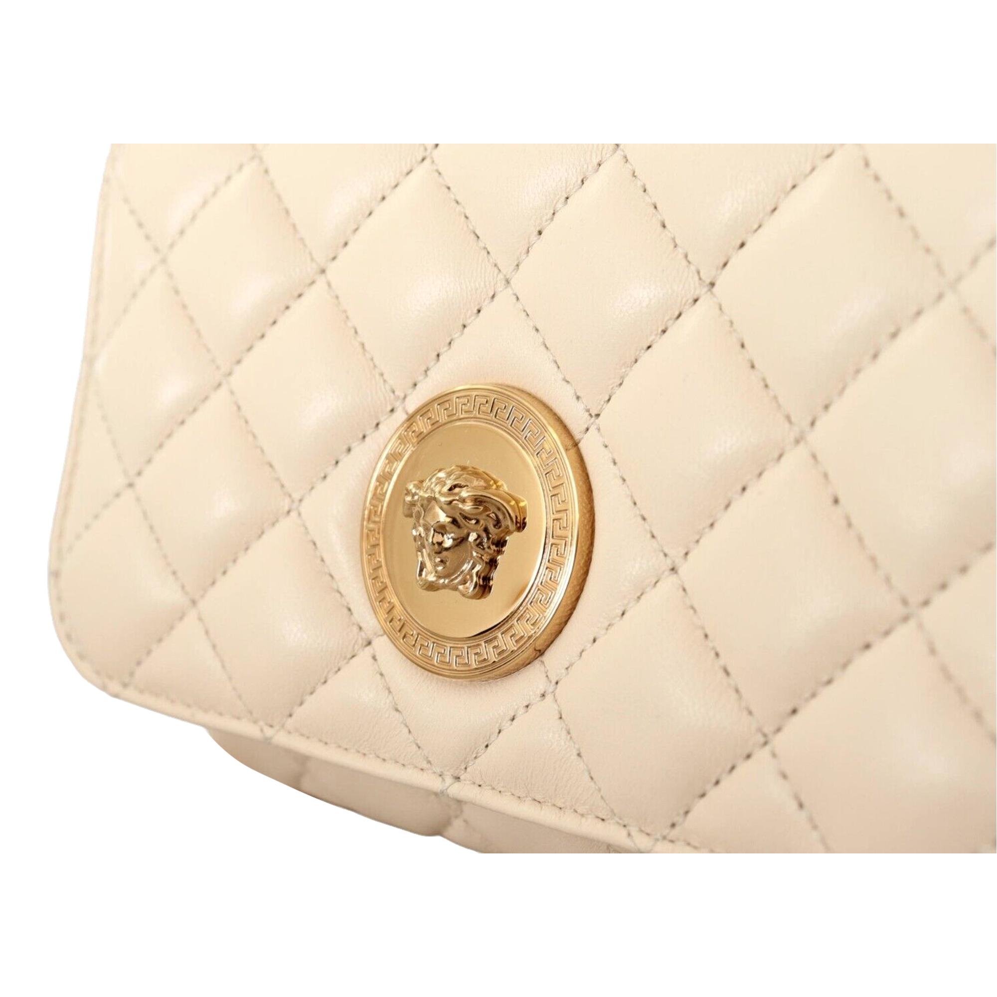 Versace Medusa Nappa Quilted Beige Leather Chain Crossbody