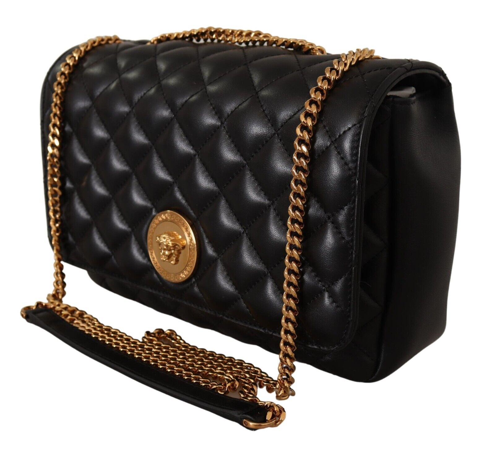 Versace La Medusa Nappa Quilted Black Leather Large Shoulder Bag