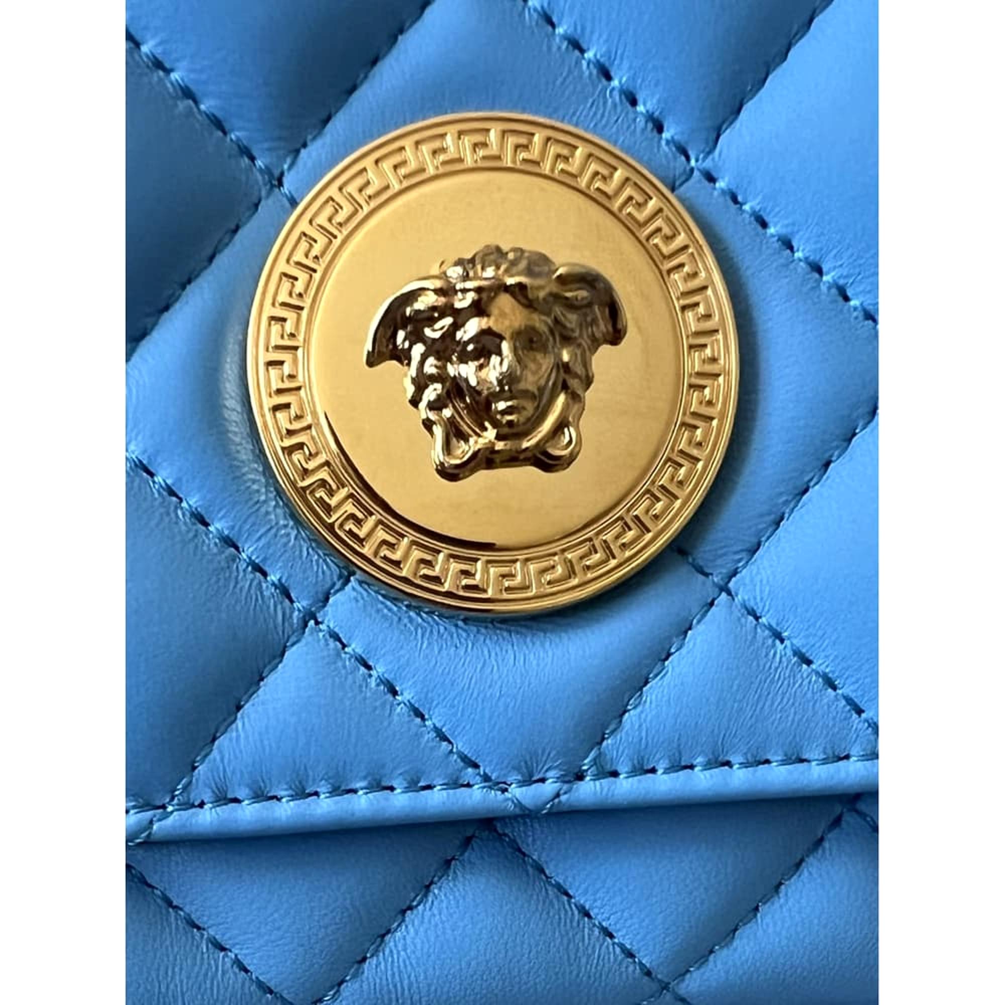 Versace Medusa Nappa Quilted Blue Leather Chain Crossbody