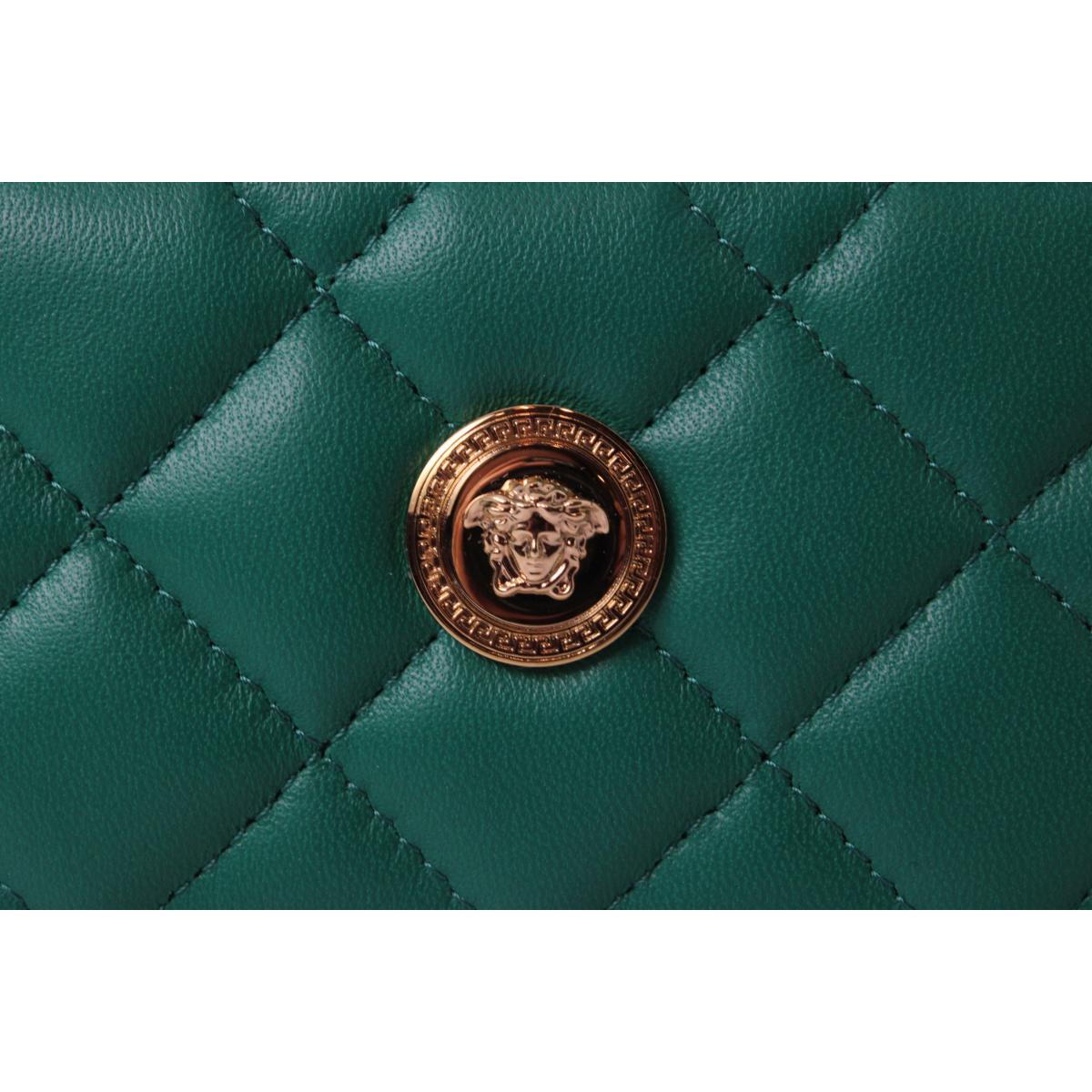 Versace Medusa Quilted Green Lambskin Leather Card Case Keychain