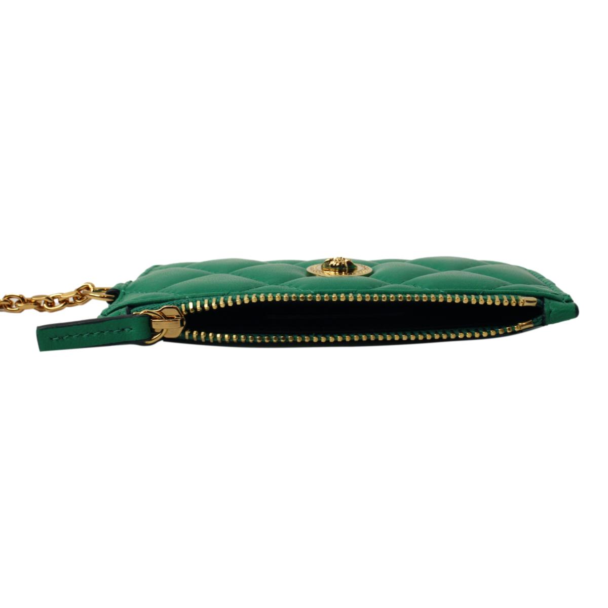 Versace Medusa Quilted Green Lambskin Leather Card Case Keychain