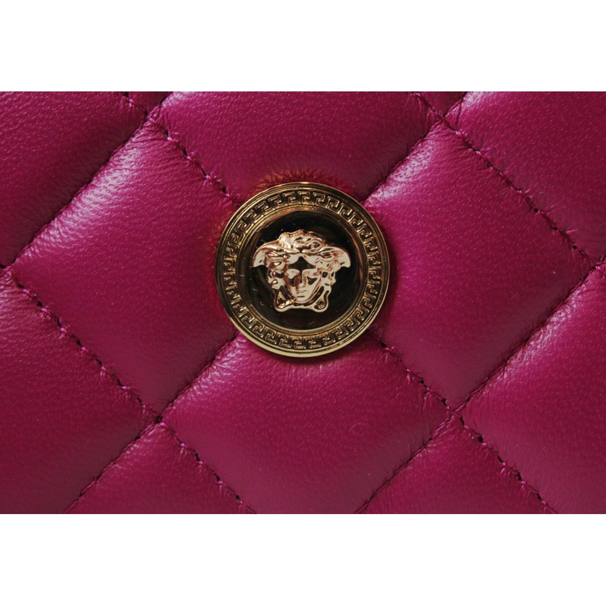 Versace Medusa Quilted Pink Lambskin Leather Card Case Keychain