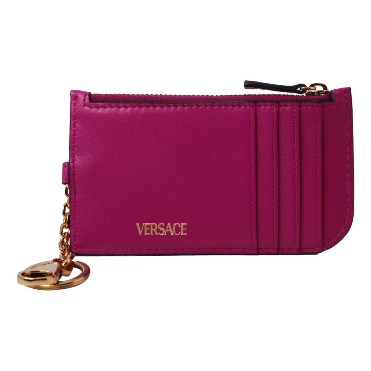 Versace Medusa Quilted Pink Lambskin Leather Card Case Keychain