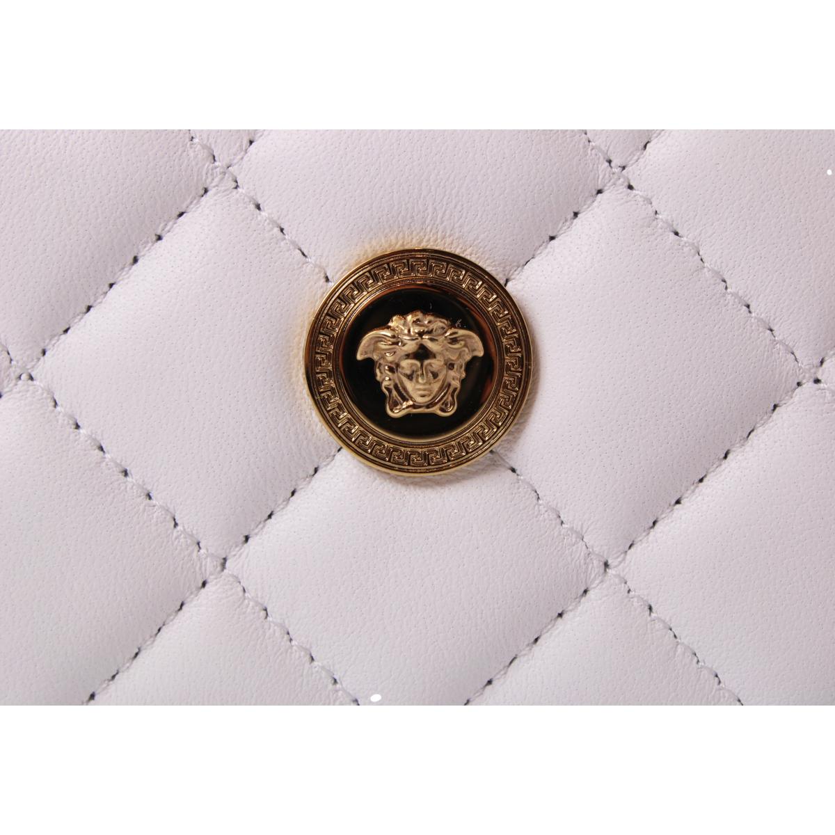 Versace Medusa Quilted White Lambskin Leather Card Case Keychain