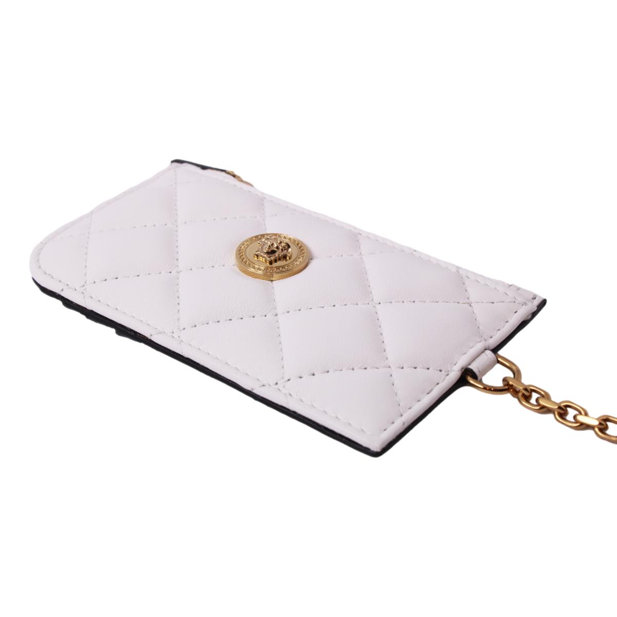 Versace Medusa Quilted White Lambskin Leather Card Case Keychain