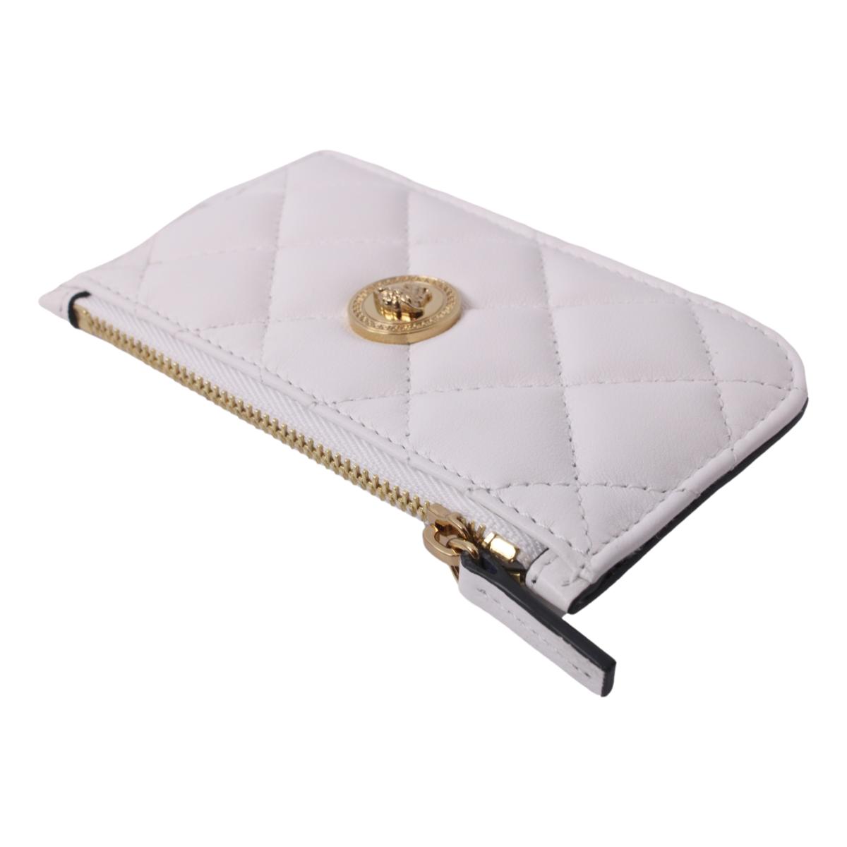 Versace Medusa Quilted White Lambskin Leather Card Case Keychain