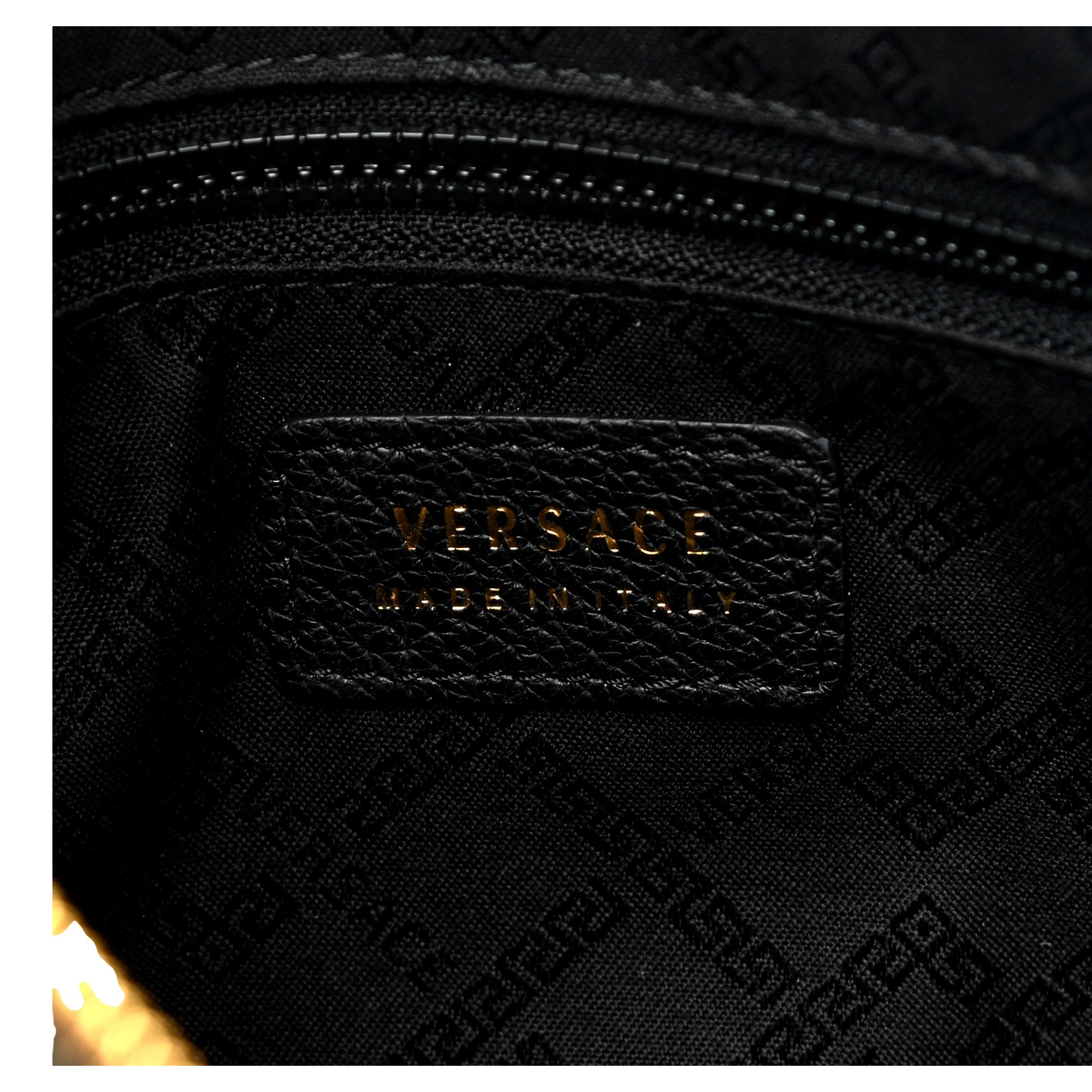 Versace Medusa Zip Pouch Wristlet Black Smooth Calfskin Leather