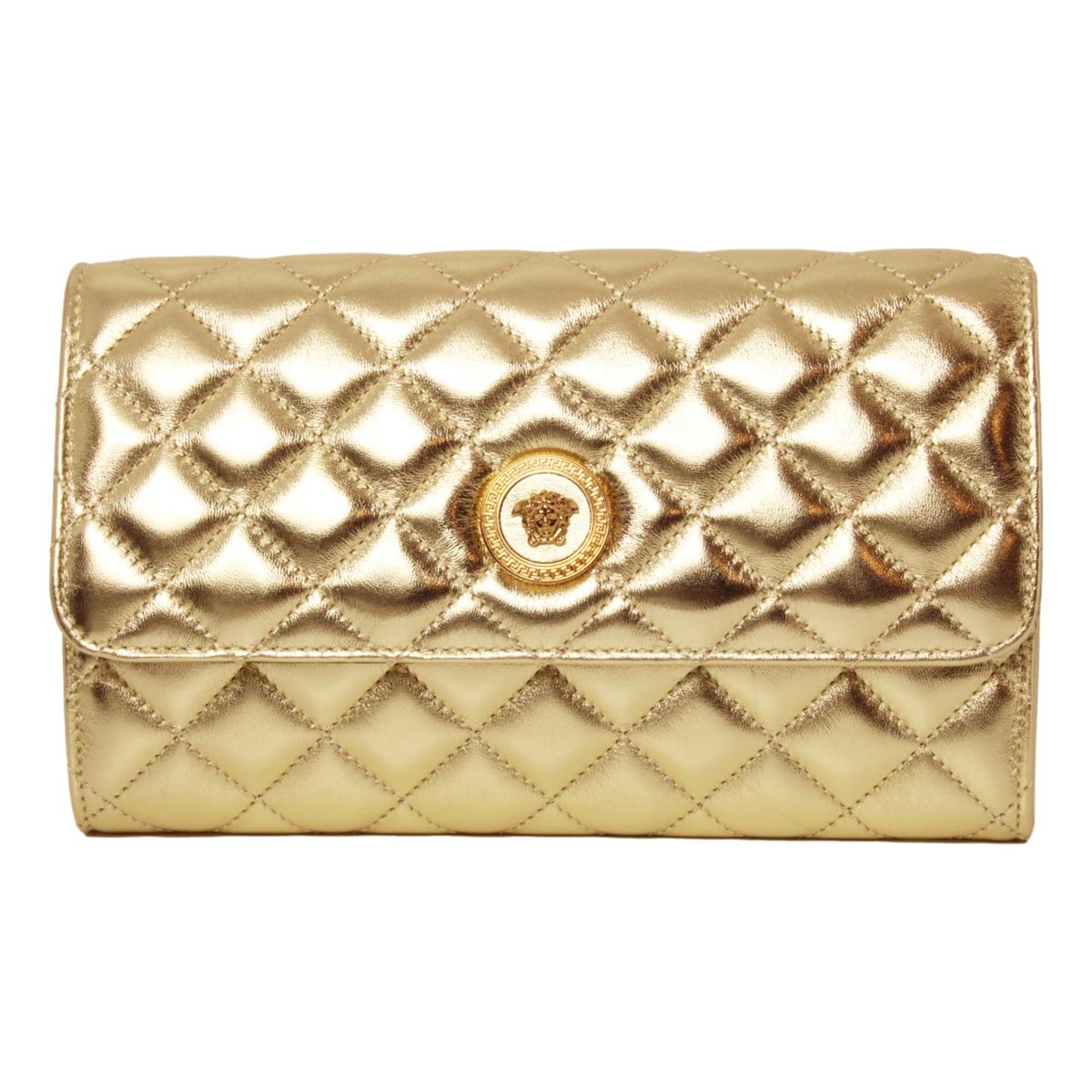 Versace Metallic Gold Leather Medusa Chain Wallet Bag