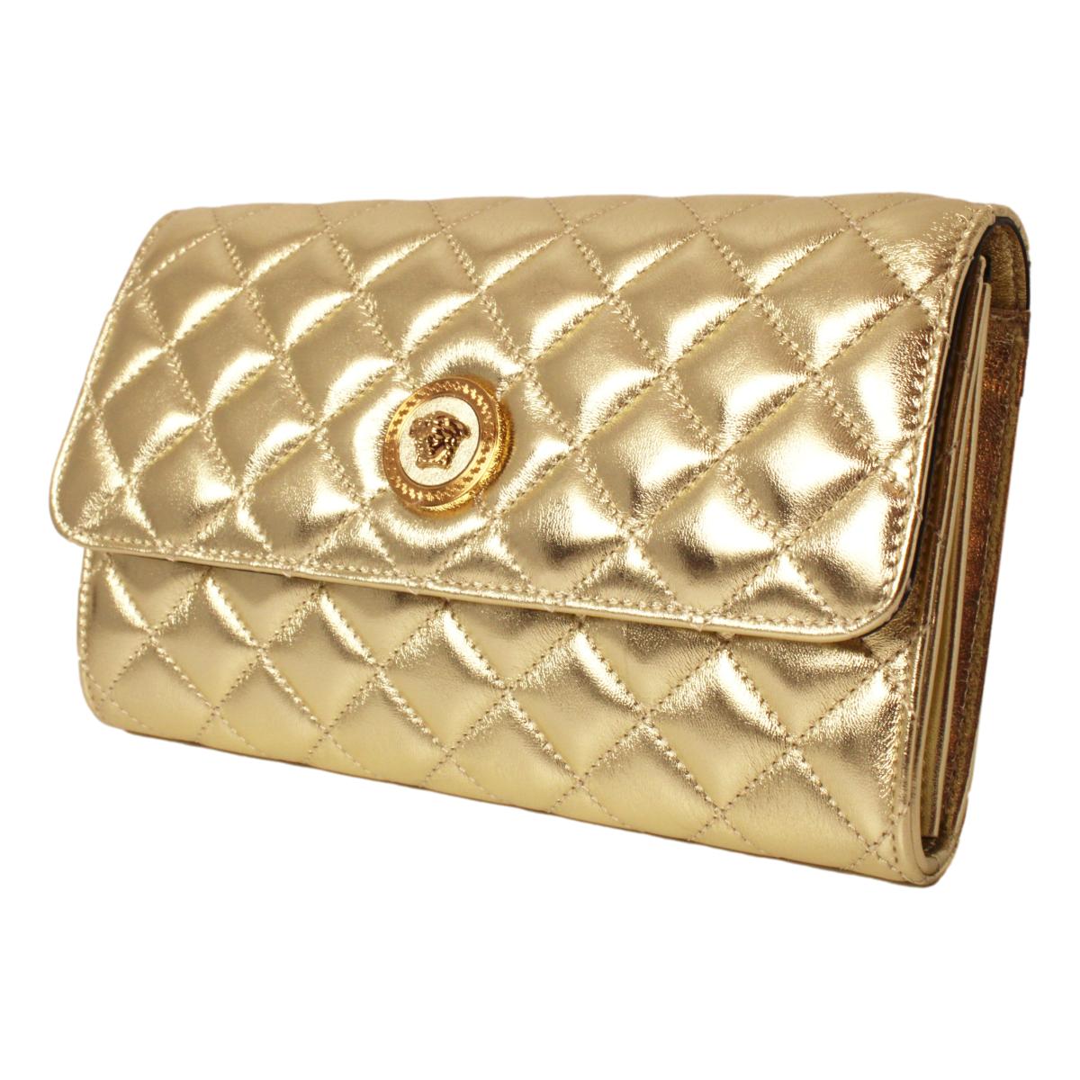 Versace Metallic Gold Leather Medusa Chain Wallet Bag