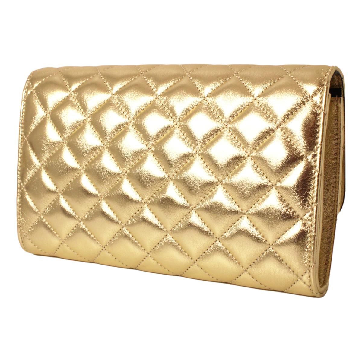 Versace Metallic Gold Leather Medusa Chain Wallet Bag