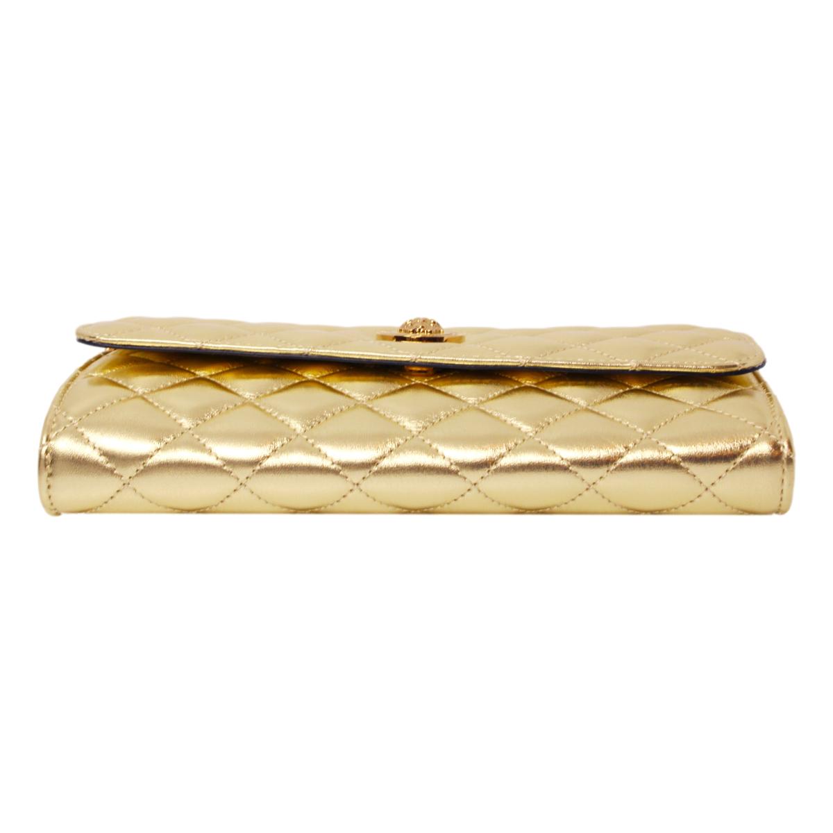 Versace Metallic Gold Leather Medusa Chain Wallet Bag