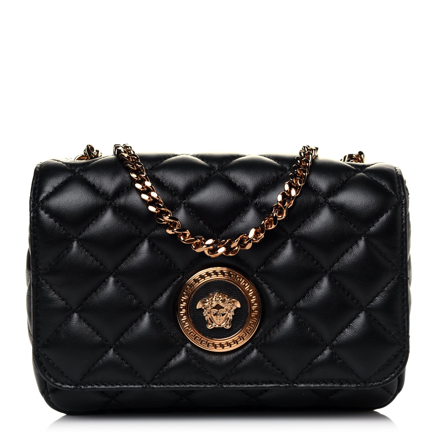 Versace Medusa Nappa Quilted Black Leather Chain Crossbody