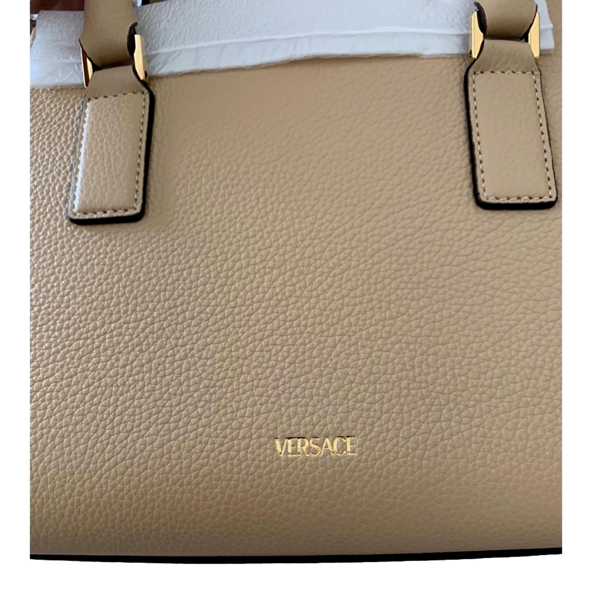 Versace Virtus Beige Calf Leather Top Handle Crossbody Bag