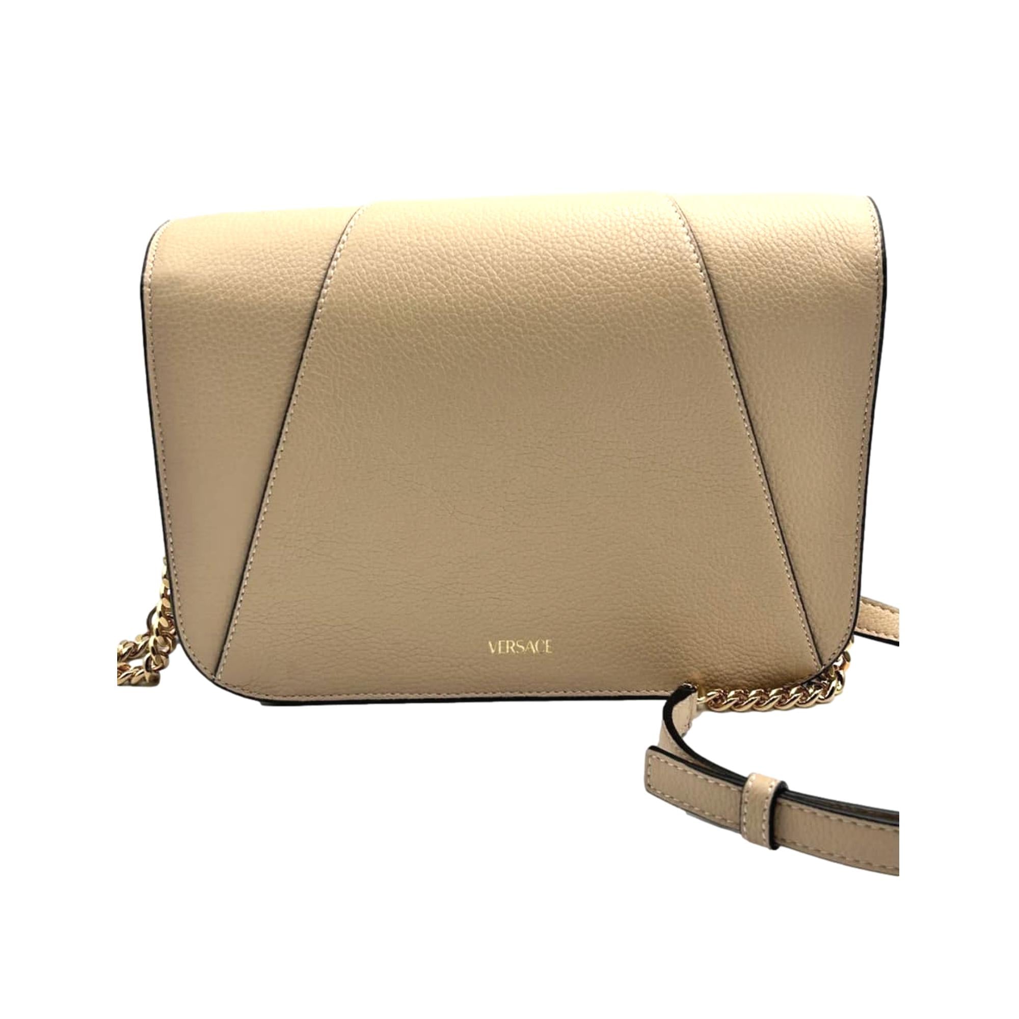 Versace Virtus Beige Pebbled Leather Crossbody