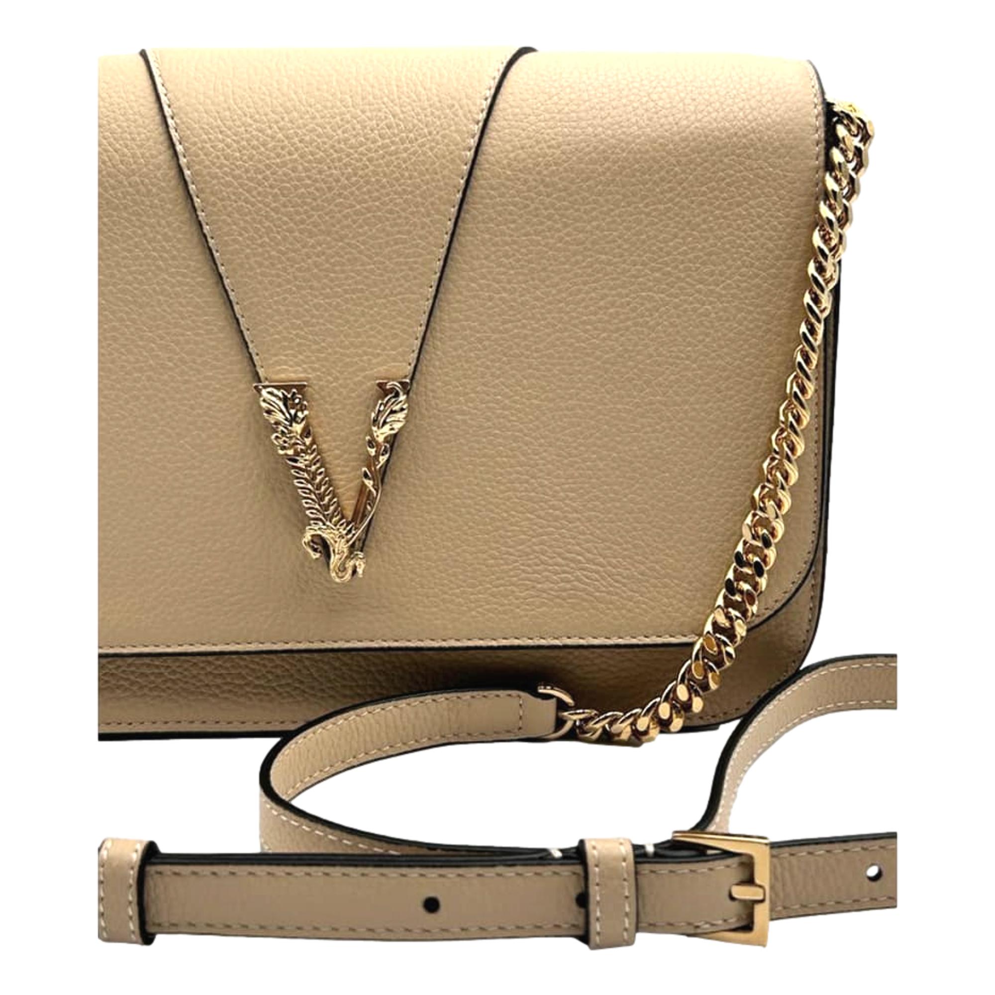 Versace Virtus Beige Pebbled Leather Crossbody