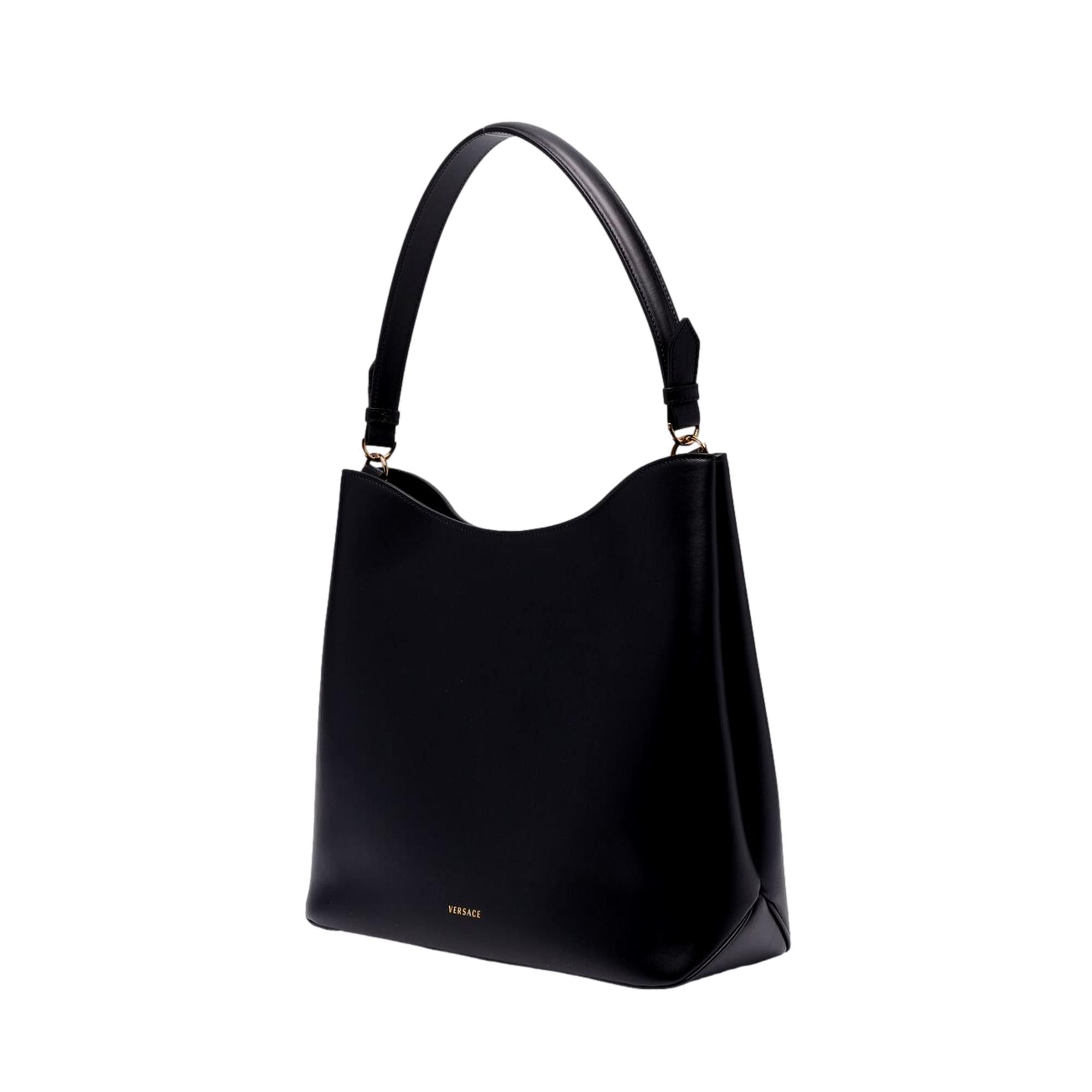 Versace Virtus Black Calf Leather Large Hobo Bag