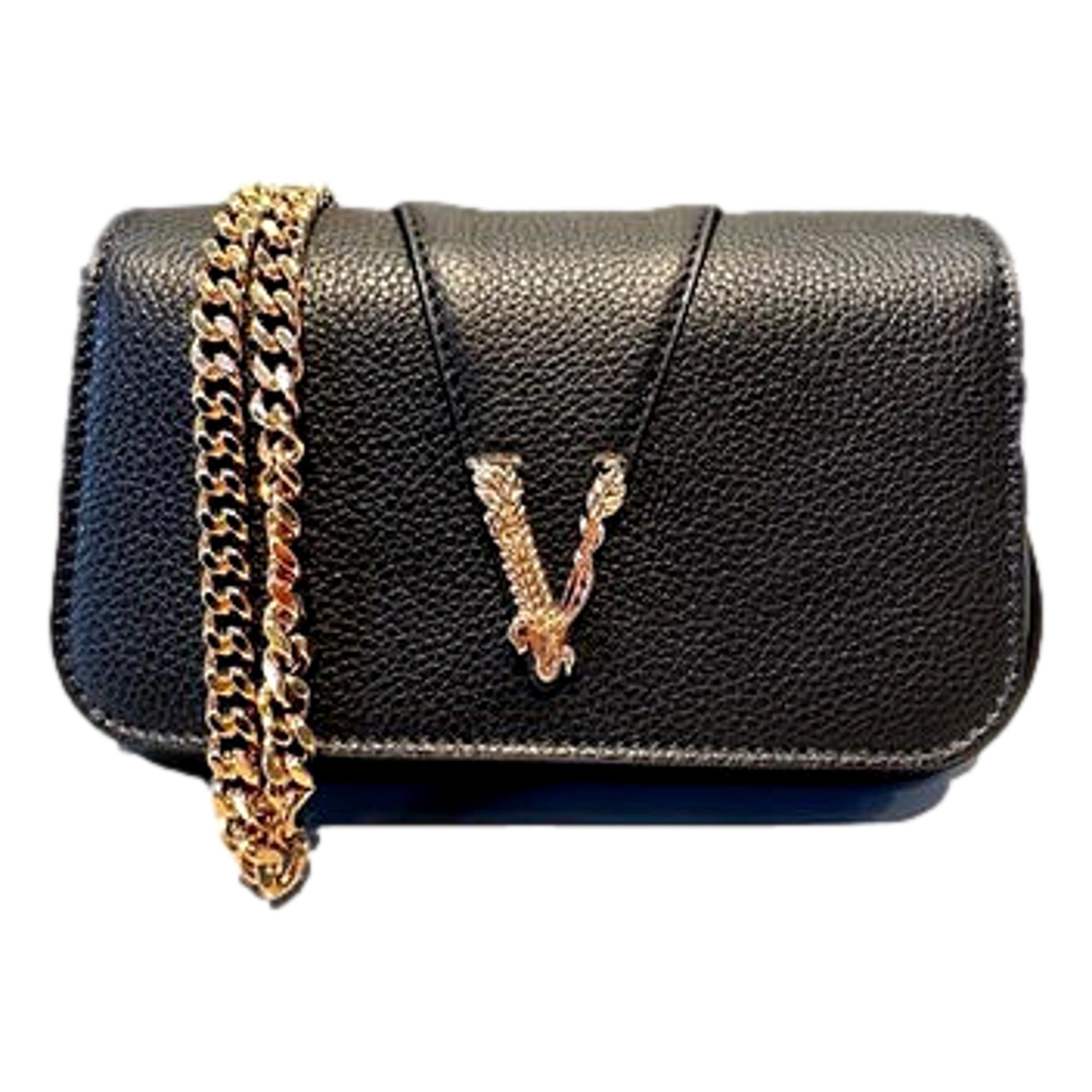 Versace Virtus Black Pebbled Leather Crossbody